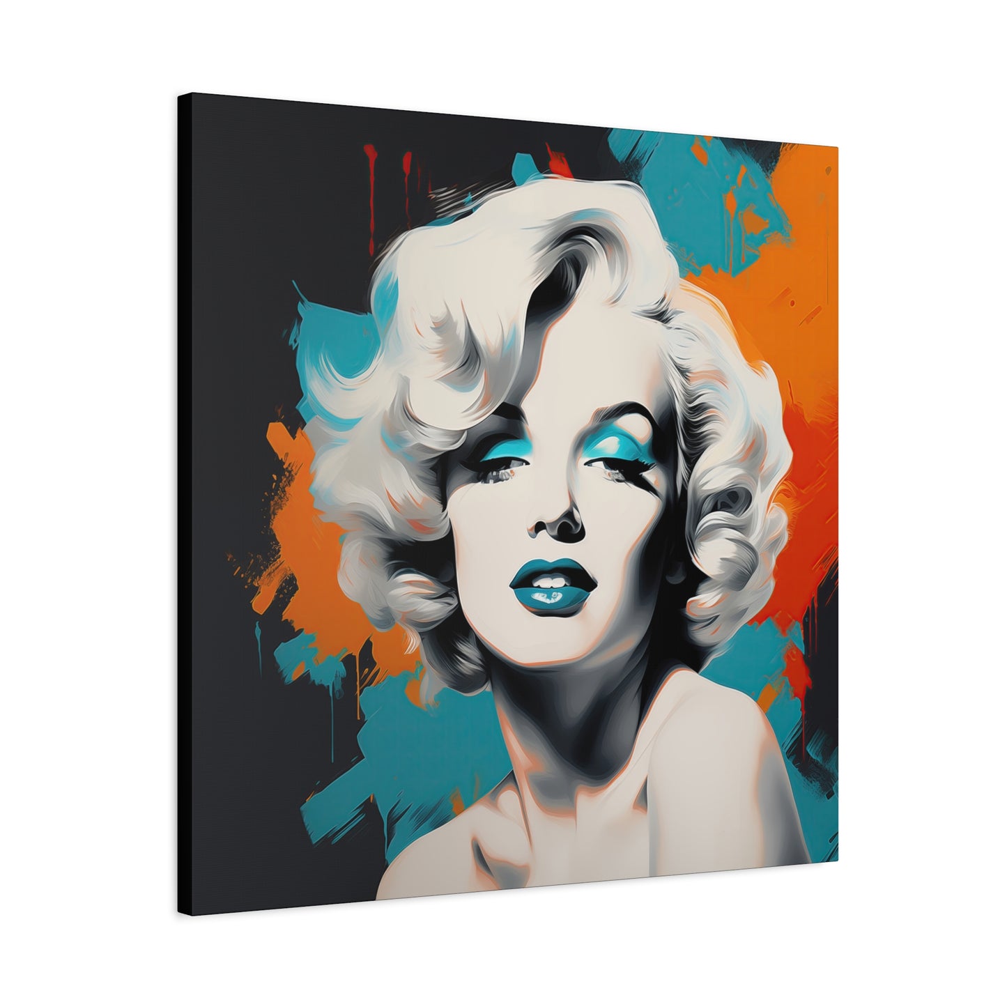 Canvas Wall Art, Gallery Wrapped Pop Art, Celebrity Wall Art – Marilyn Monroe - Orange and Teal