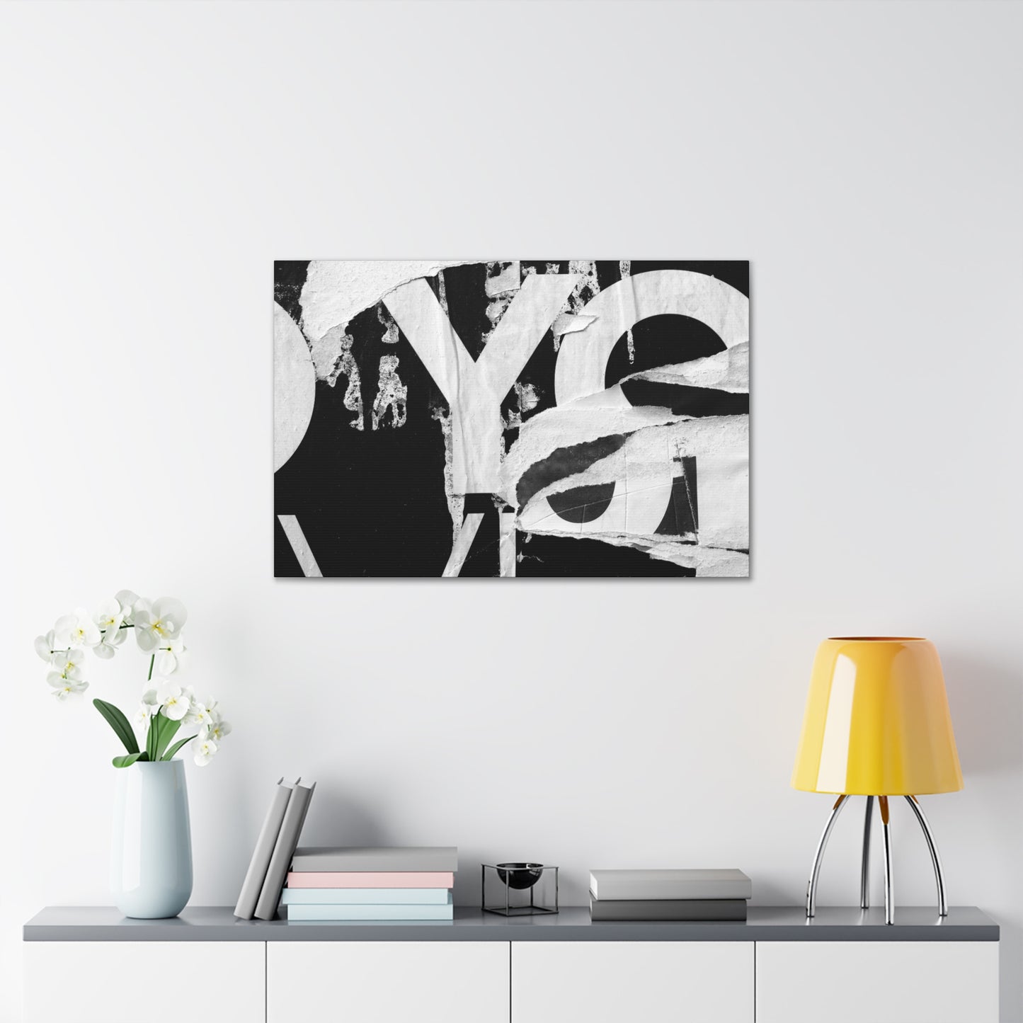 Canvas Wall Art, Gallery Wrapped Urban Street Art, Abstract Torn Poster Street Art - Black and White YO