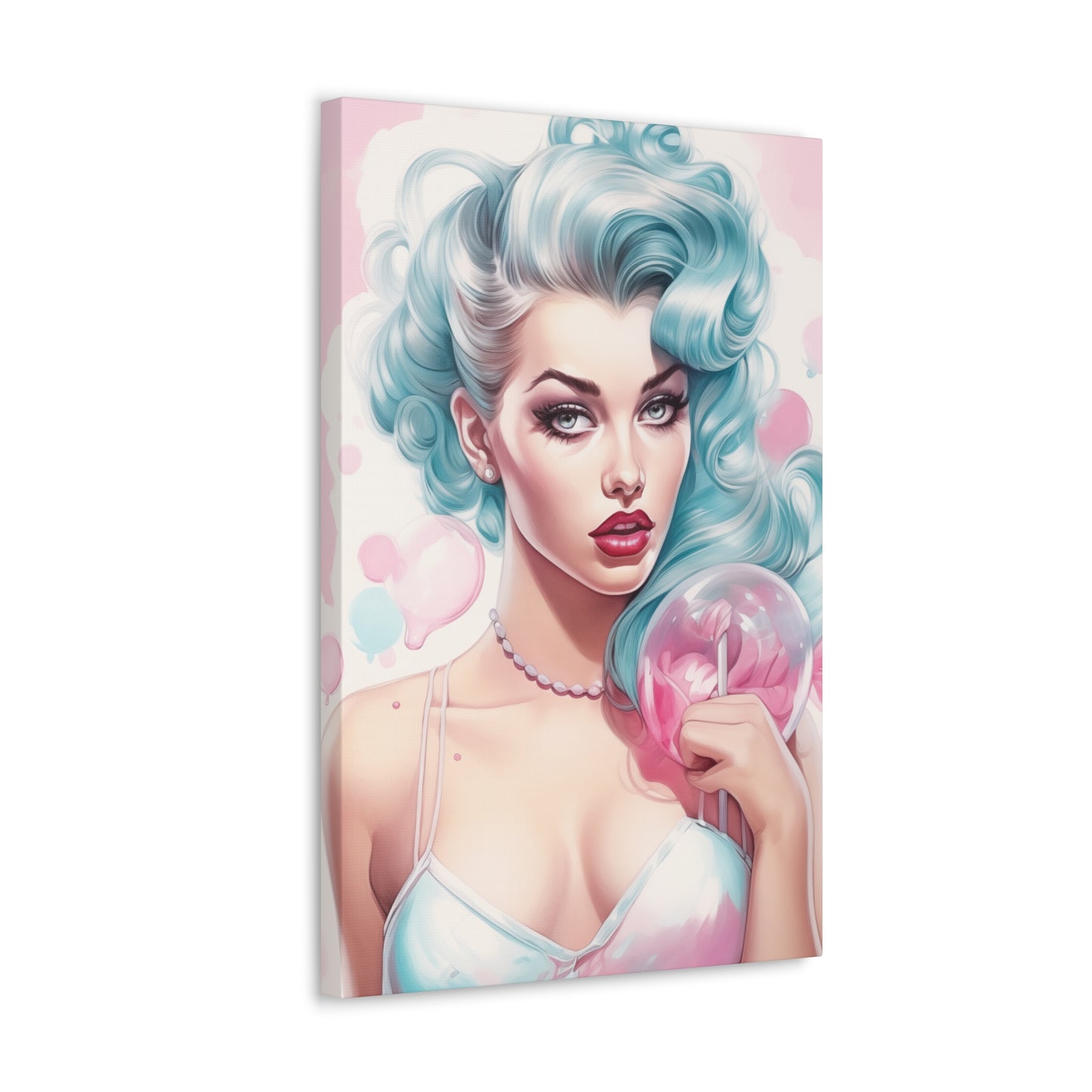Canvas Gallery Wrapped High-Fashion Wall Art, Stylish Decor, Retro Femme Doll Pop Art – Tessa