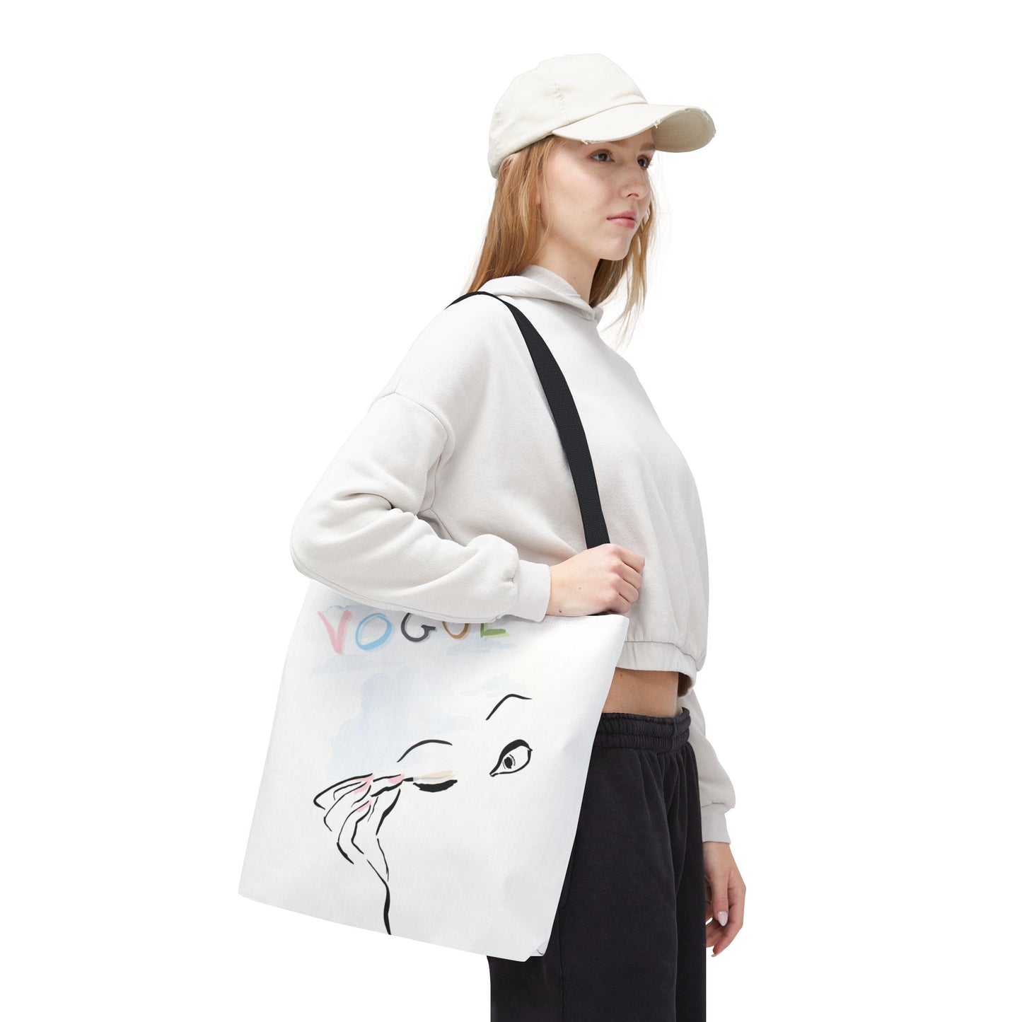 VOGUE Watercolor Makeup Square Utility Tote - Fashion Canvas Tote Bag - Designer Inspired Tote