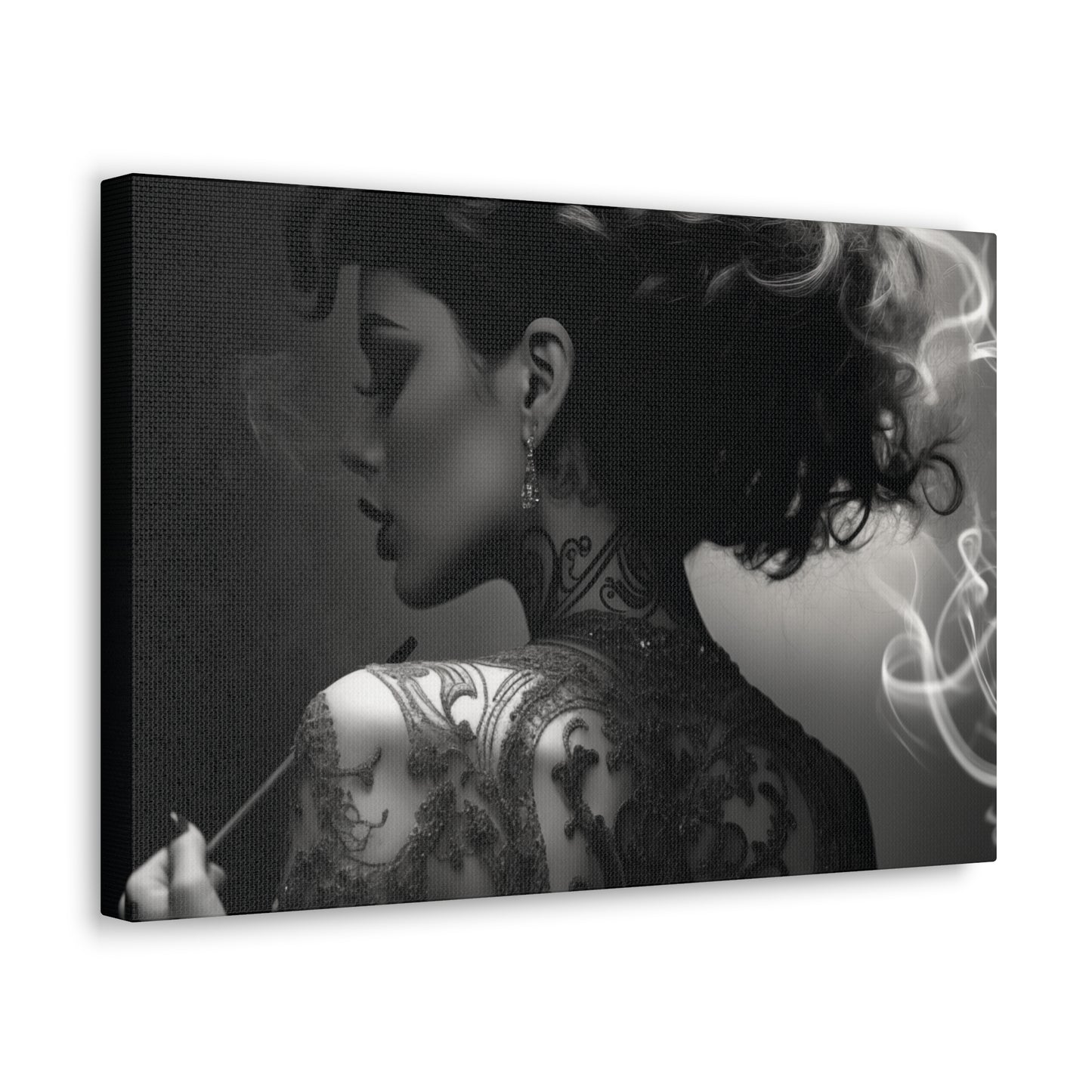 Canvas Gallery Wrap - Black and White Photography - Tattooed and Smoking