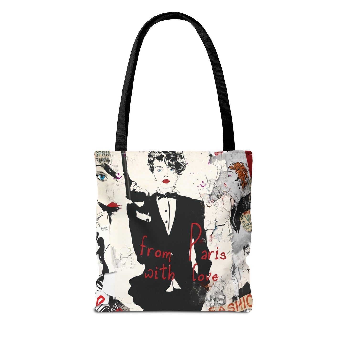From Paris with Love Tote Bag, Utility Tote - Gangster Tote - Fashion Tote - Tuxedo Bag