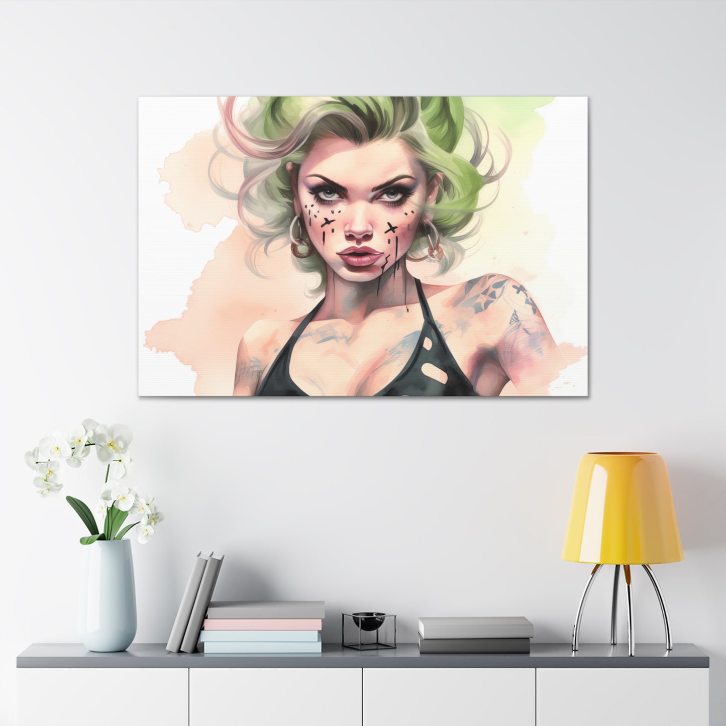 Gallery Wrapped Canvas, Edgy Tattooed Beauty, Urban Pop Art Canvas – Ivy