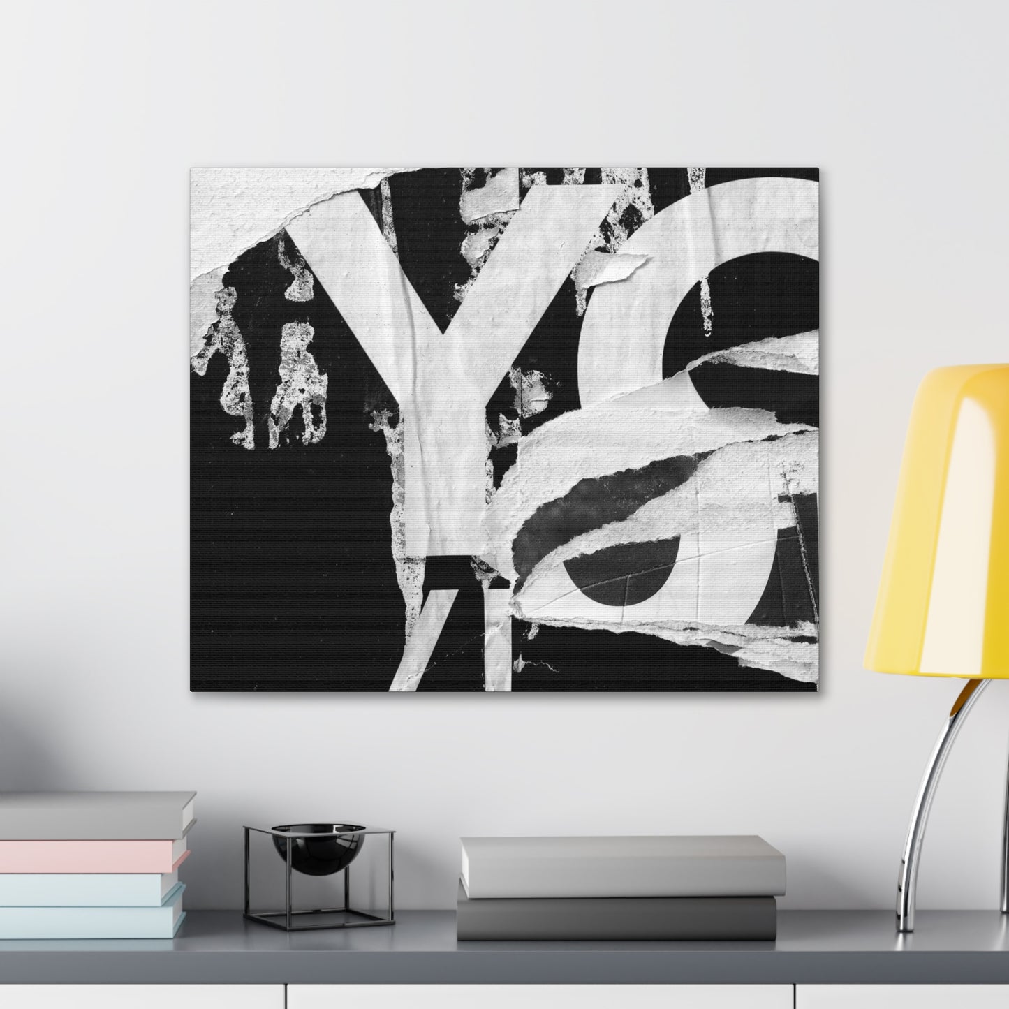 Canvas Wall Art, Gallery Wrapped Urban Street Art, Abstract Torn Poster Street Art - Black and White YO