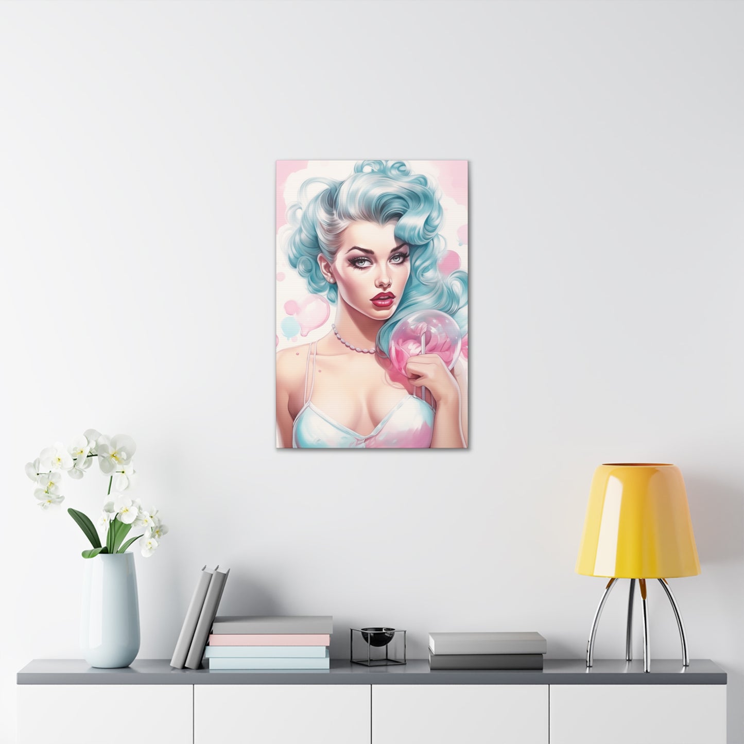 Canvas Gallery Wrapped High-Fashion Wall Art, Stylish Decor, Retro Femme Doll Pop Art – Tessa