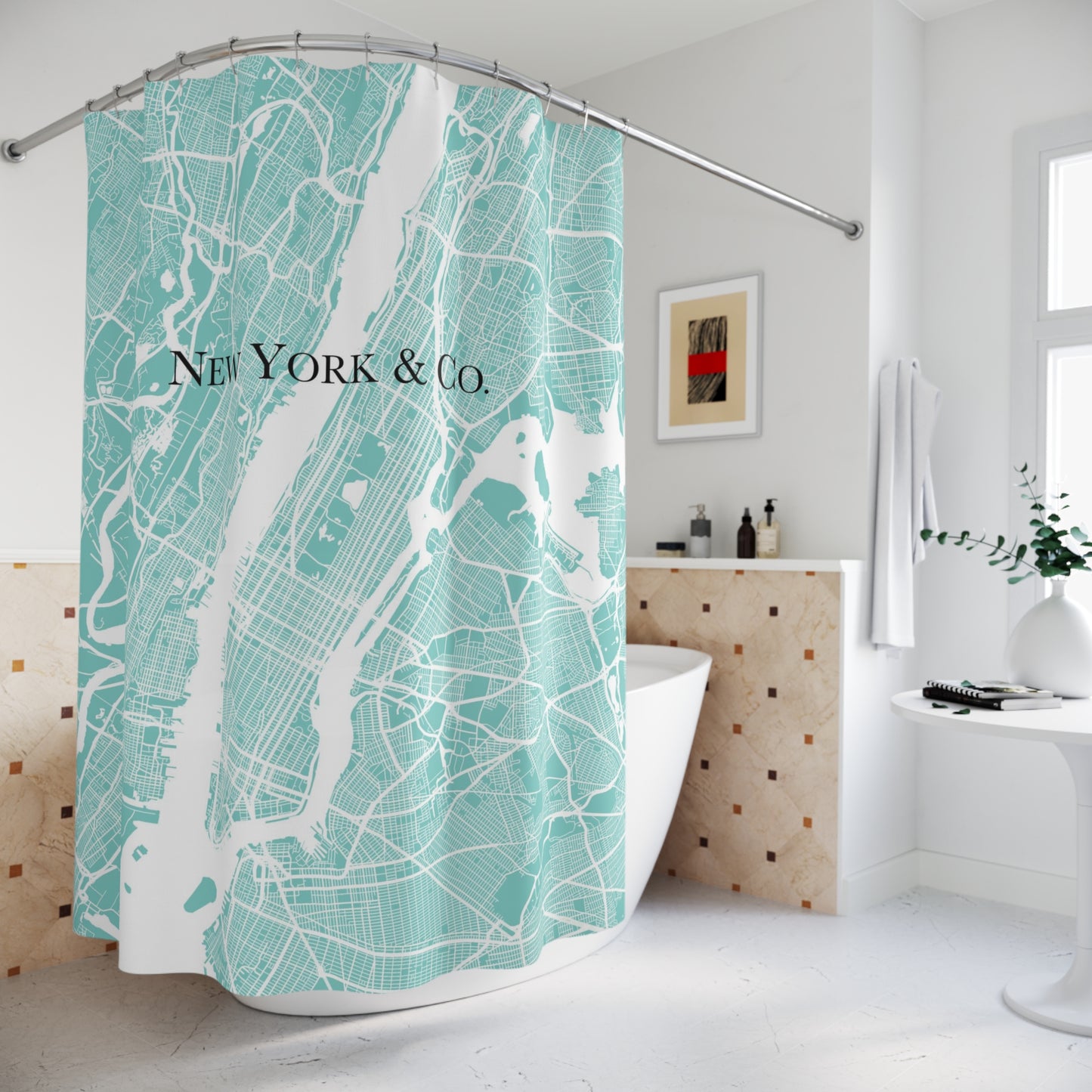 New York City Map Shower Curtain - Robin Egg Blue Shower Curtain - Breakfast at Tiffany Inspired Personalized Bathroom Curtain
