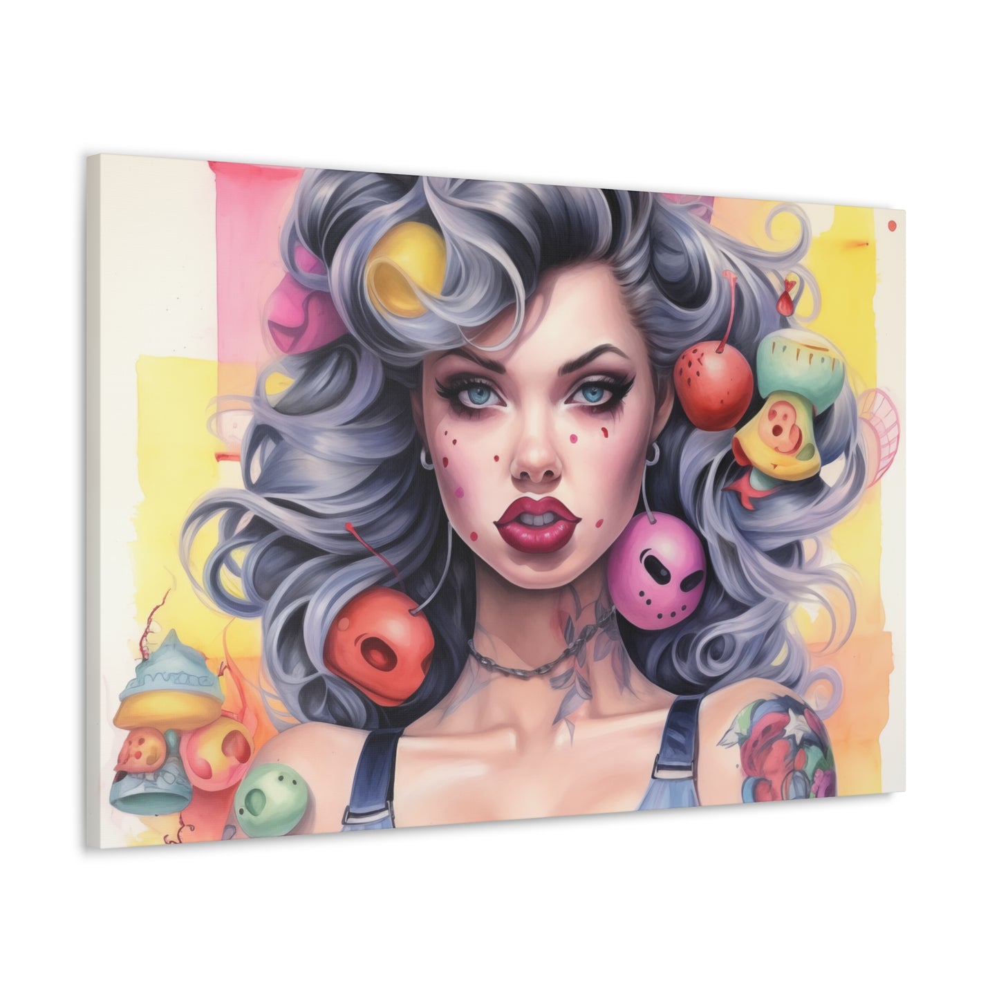 Gallery Wrapped Canvas, Tattooed Beauty, Femme Doll Pop Art Canvas – Lila