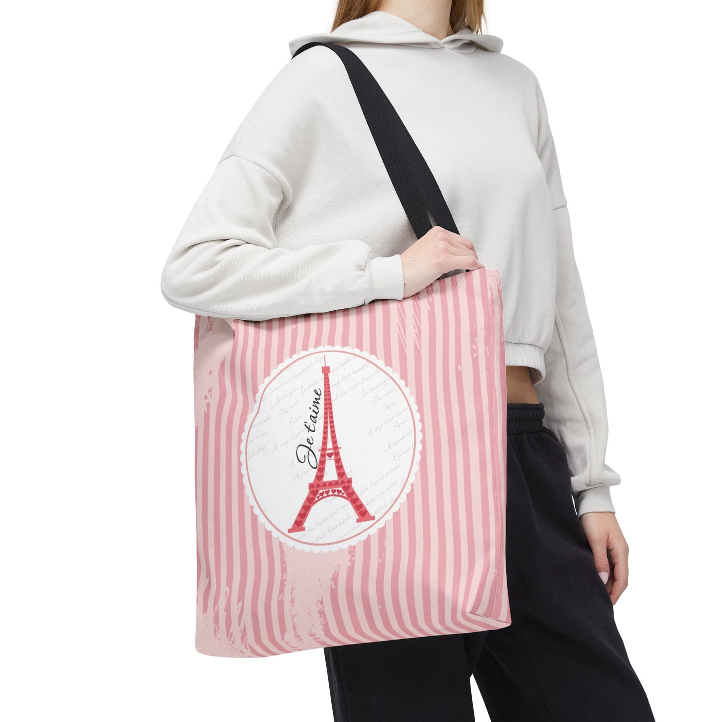 Ja taime Paris Tote Bag, Utility Tote - Eiffel Tower Tote - Fashion Tote - Pink Stripe