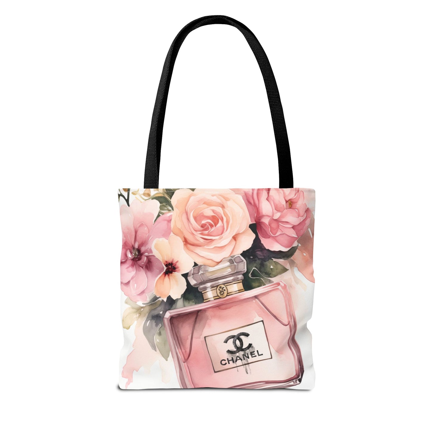 Designer Perfume Inspired Canvas Tote Bag, Basic Square Tote - Pink Perfume Bottle Vase, Designer Perfume