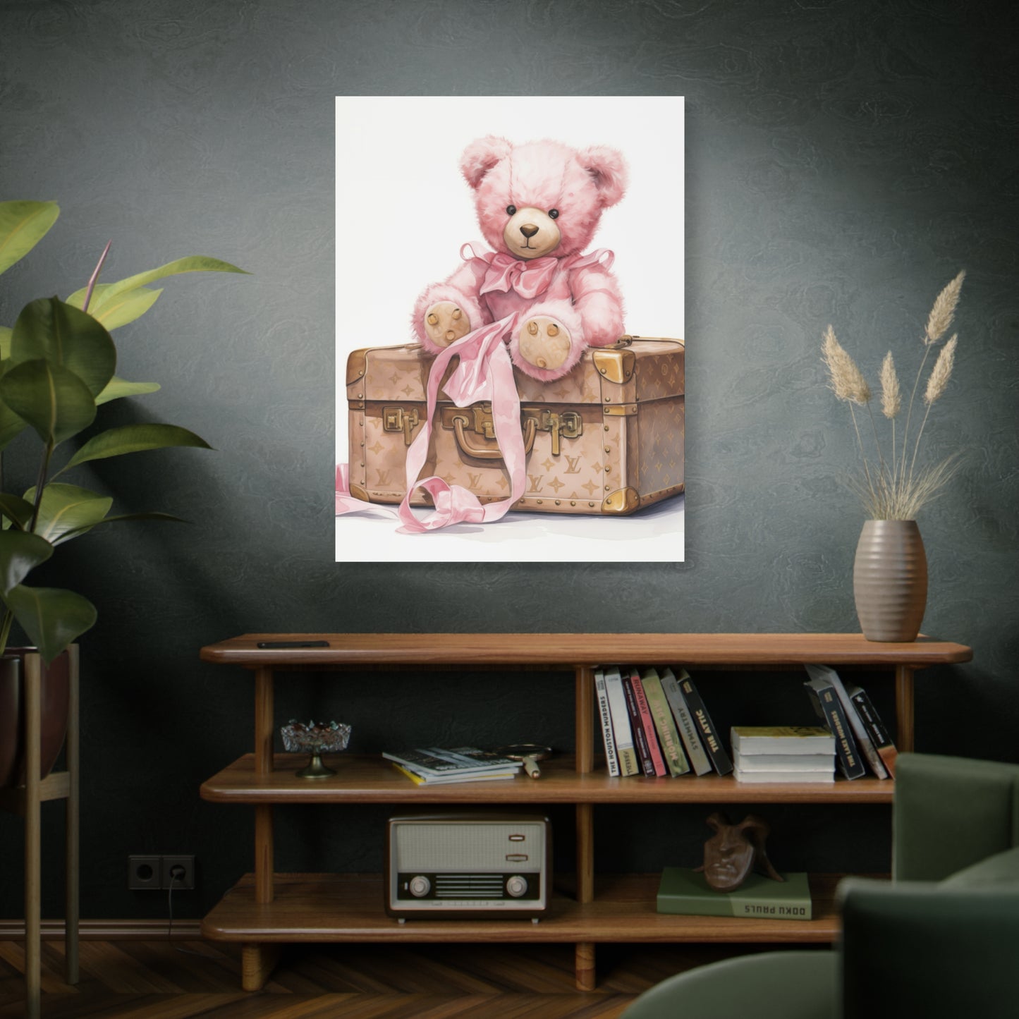 Canvas Gallery Wrap - Designer Inspired Trunk Bear Wall Art - Gold Buttons