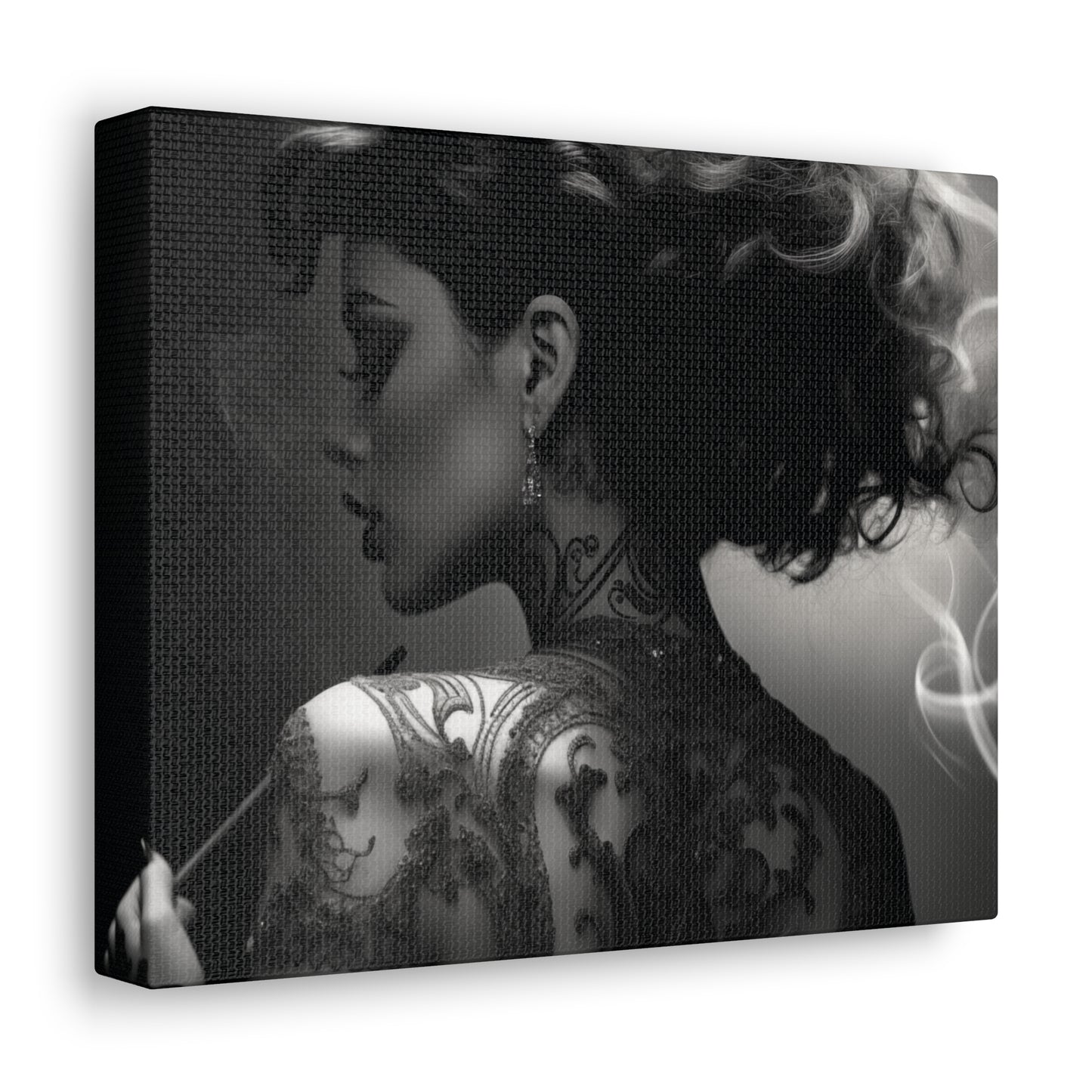 Canvas Gallery Wrap - Black and White Photography - Tattooed and Smoking