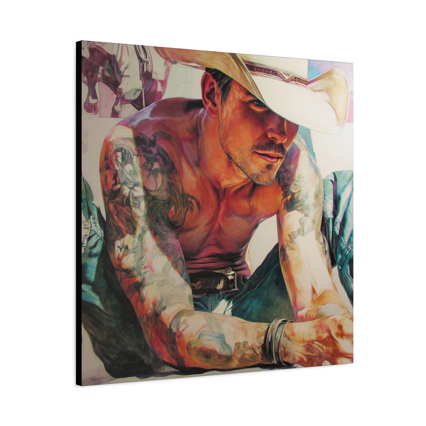 Gallery Wrapped Canvas, Wranglers and Wreckage Art Canvas, Erotic Pinup Art Canvas – Cade