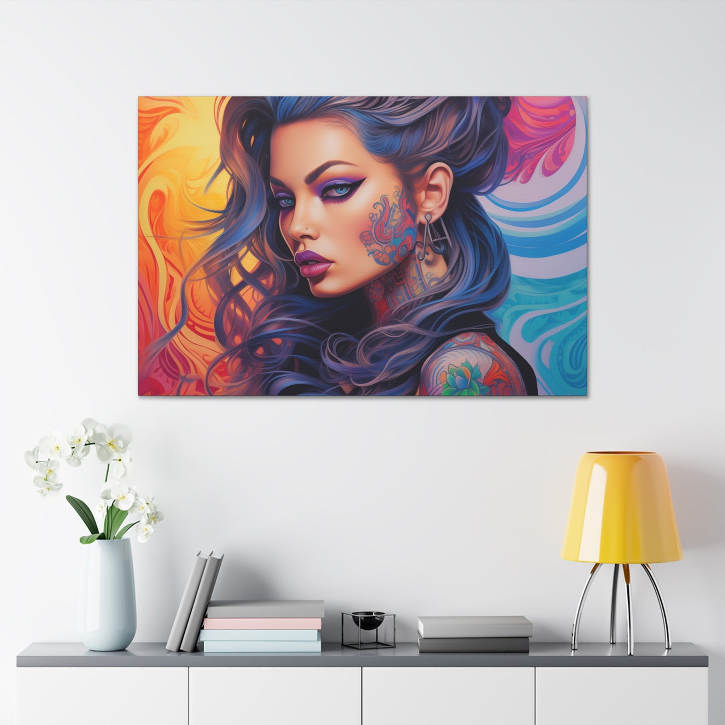 Gallery Wrapped Canvas, Edgy Tattooed Beauty, Urban Pop Art Canvas – Faye