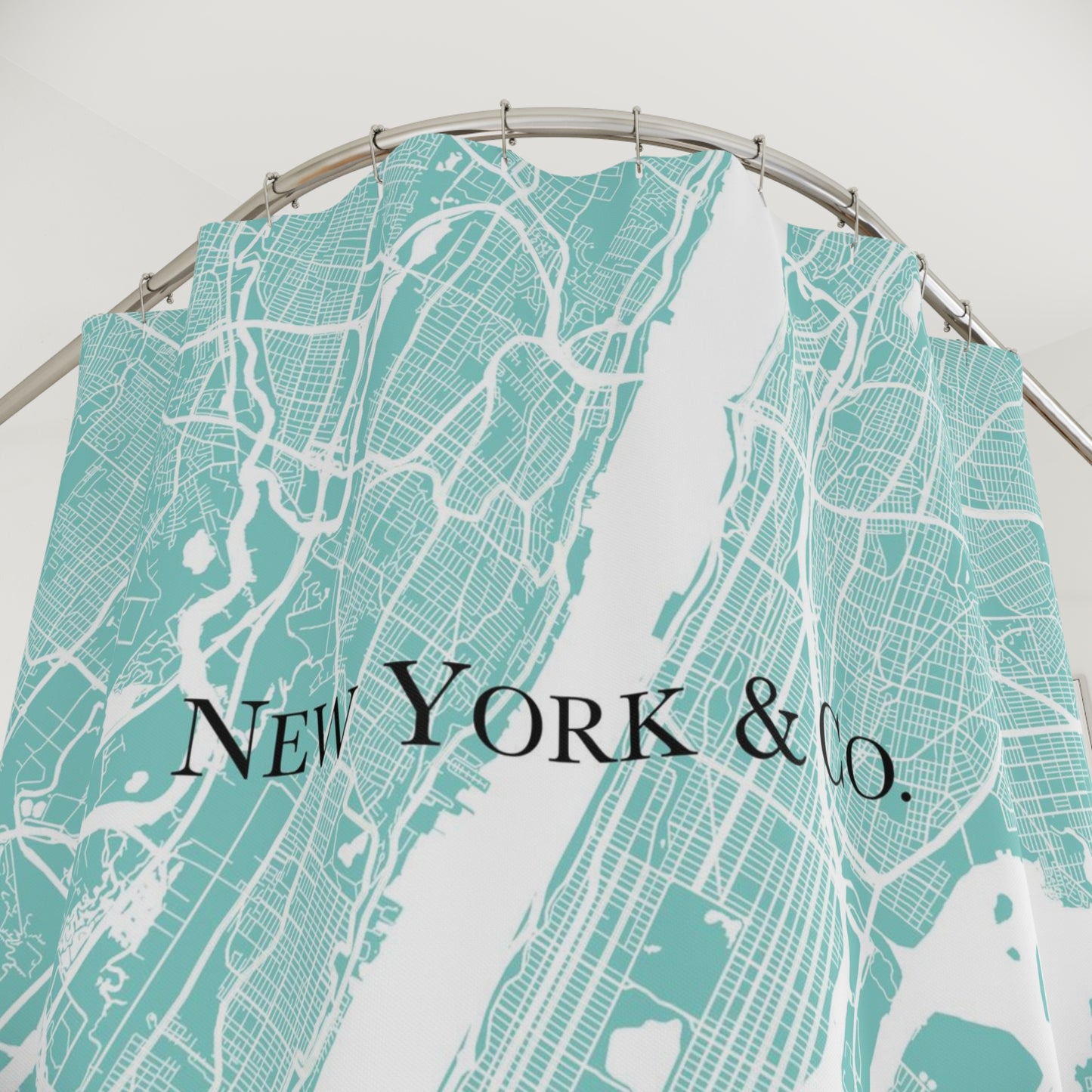 New York City Map Shower Curtain - Robin Egg Blue Shower Curtain - Breakfast at Tiffany Inspired Personalized Bathroom Curtain