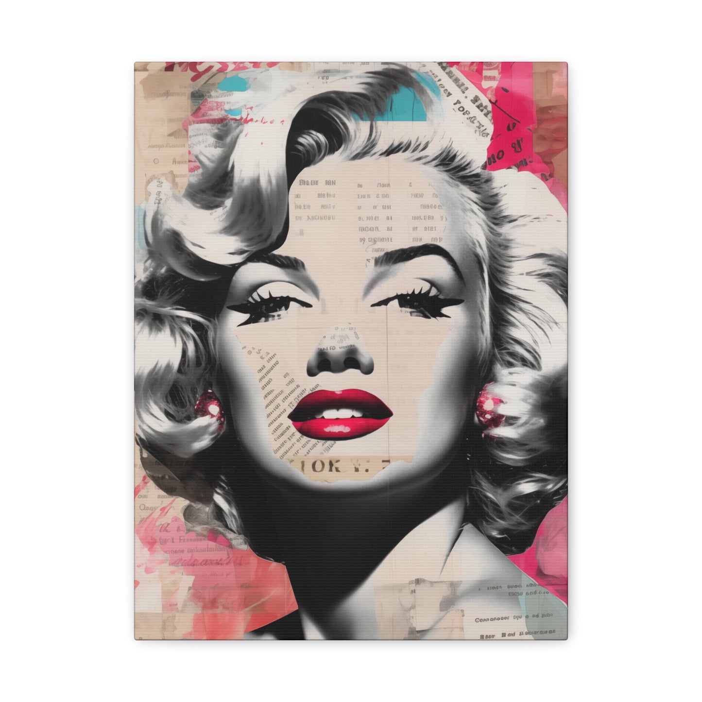 Canvas Wall Art, Gallery Wrapped Pop Art, Celebrity Wall Art – Marilyn Monroe - Newsprint