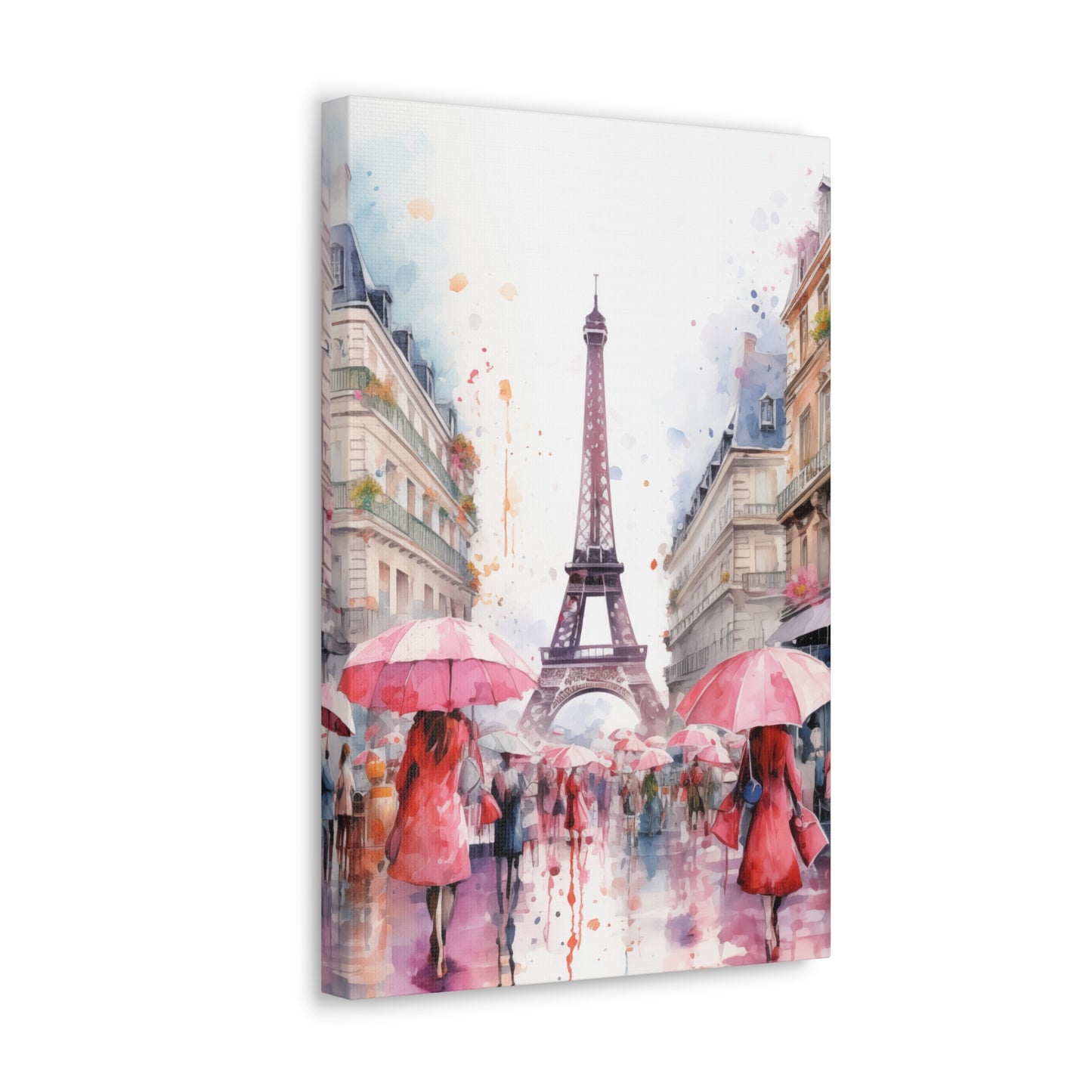 Eiffel Tower Wall Art, Paris France, Canvas Gallery Wrap - Pink Umbrellas