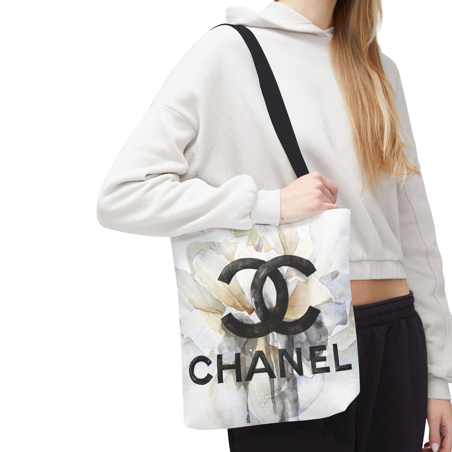 Watercolor Dahlia Tote Bag, Utility Tote - Designer Inspired Tote - White Dahlia