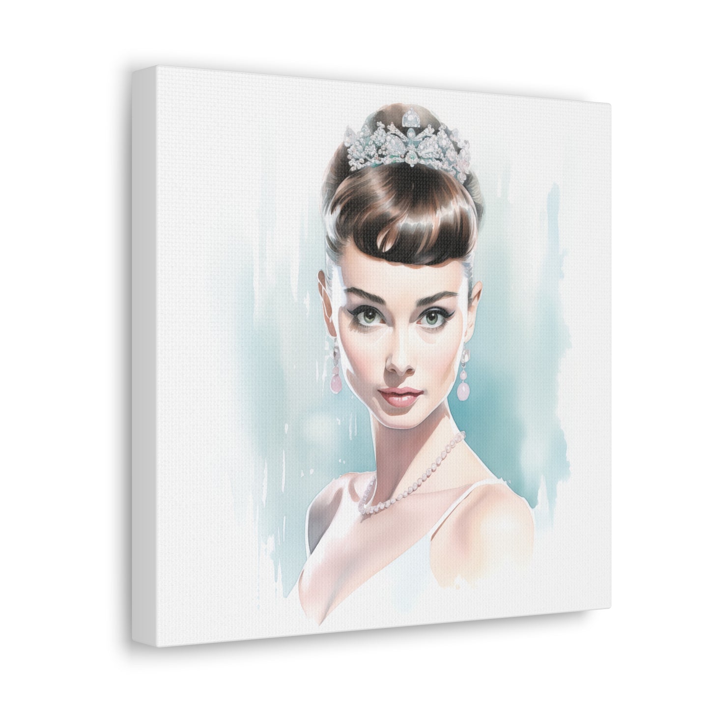 Canvas Wall Art, Gallery Wrapped Pop Art, Celebrity Wall Art – Audrey Hepburn - Robin Egg Blue