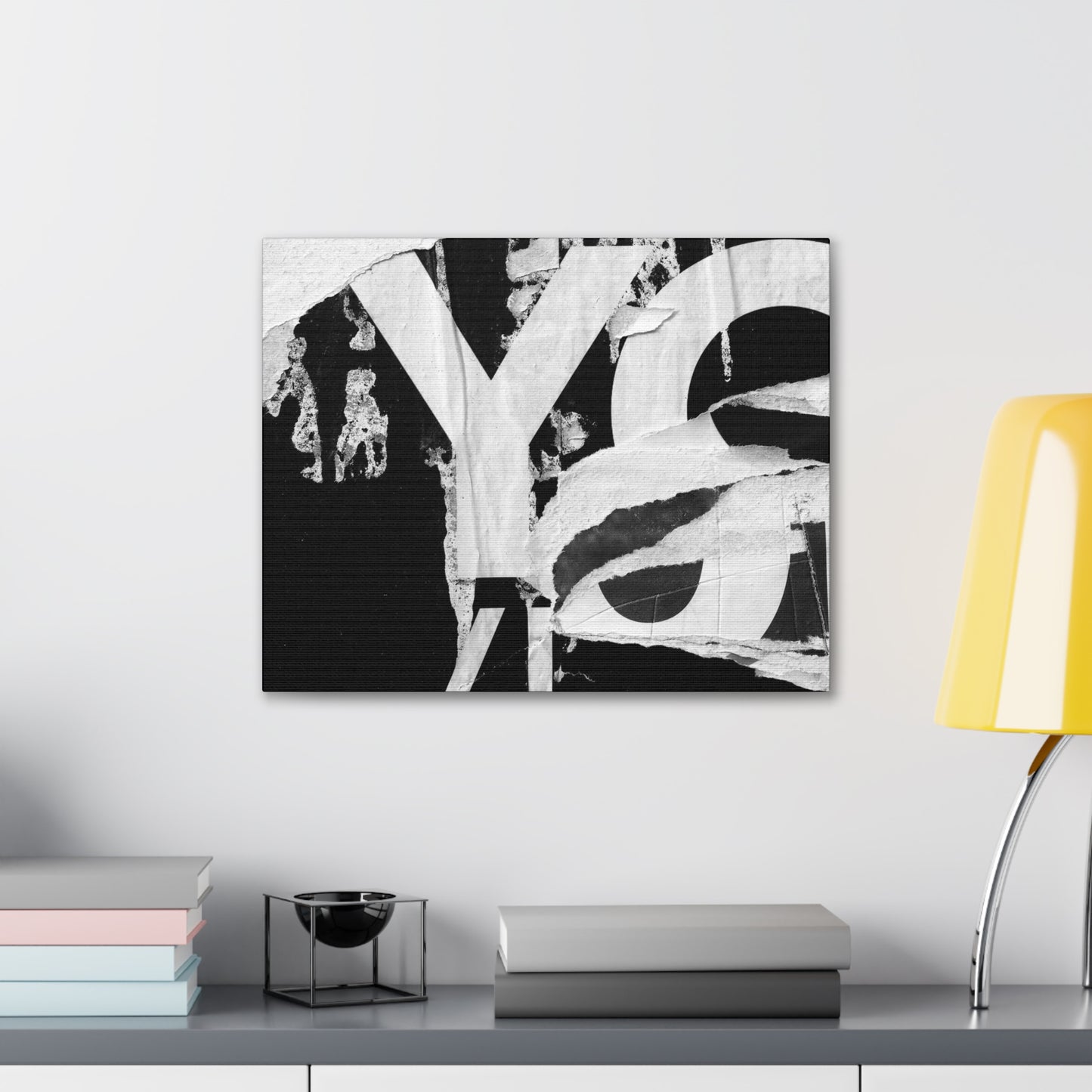 Canvas Wall Art, Gallery Wrapped Urban Street Art, Abstract Torn Poster Street Art - Black and White YO
