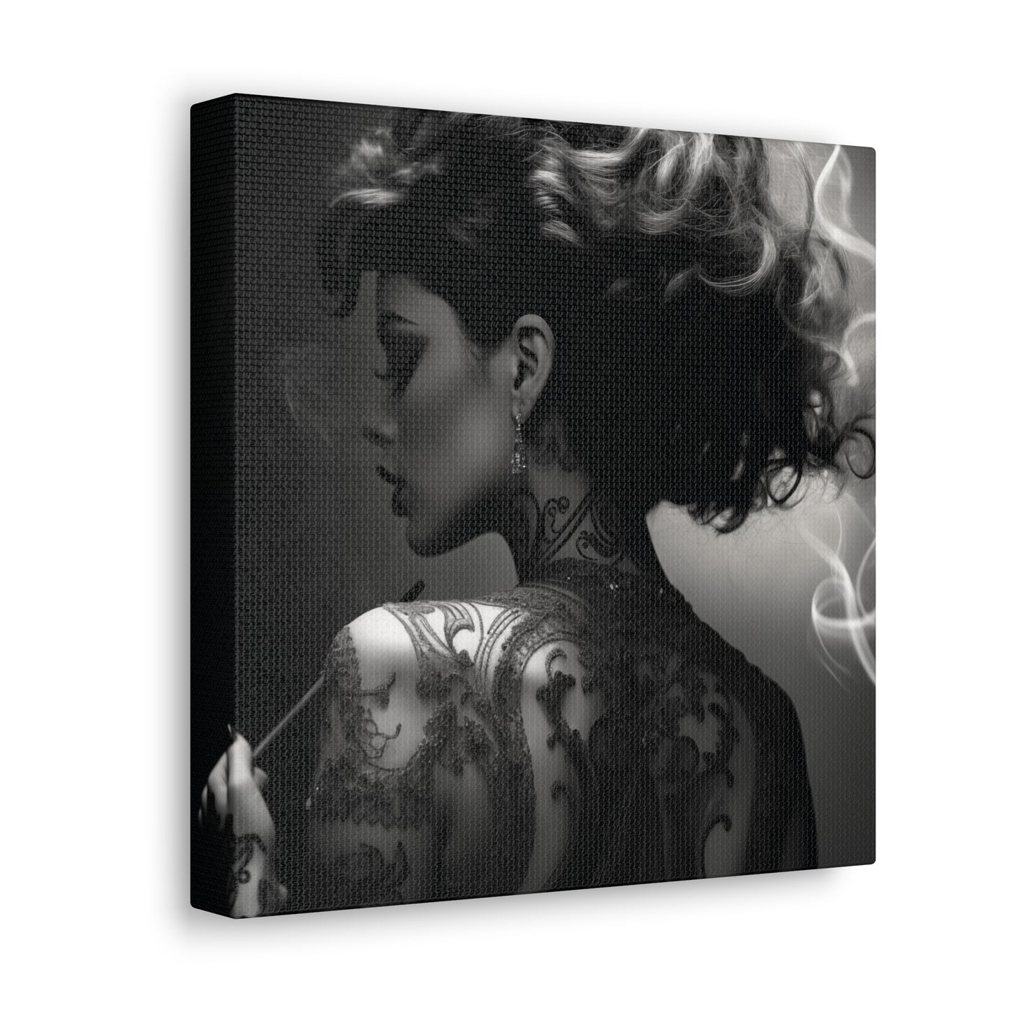 Canvas Gallery Wrap - Black and White Photography - Tattooed and Smoking