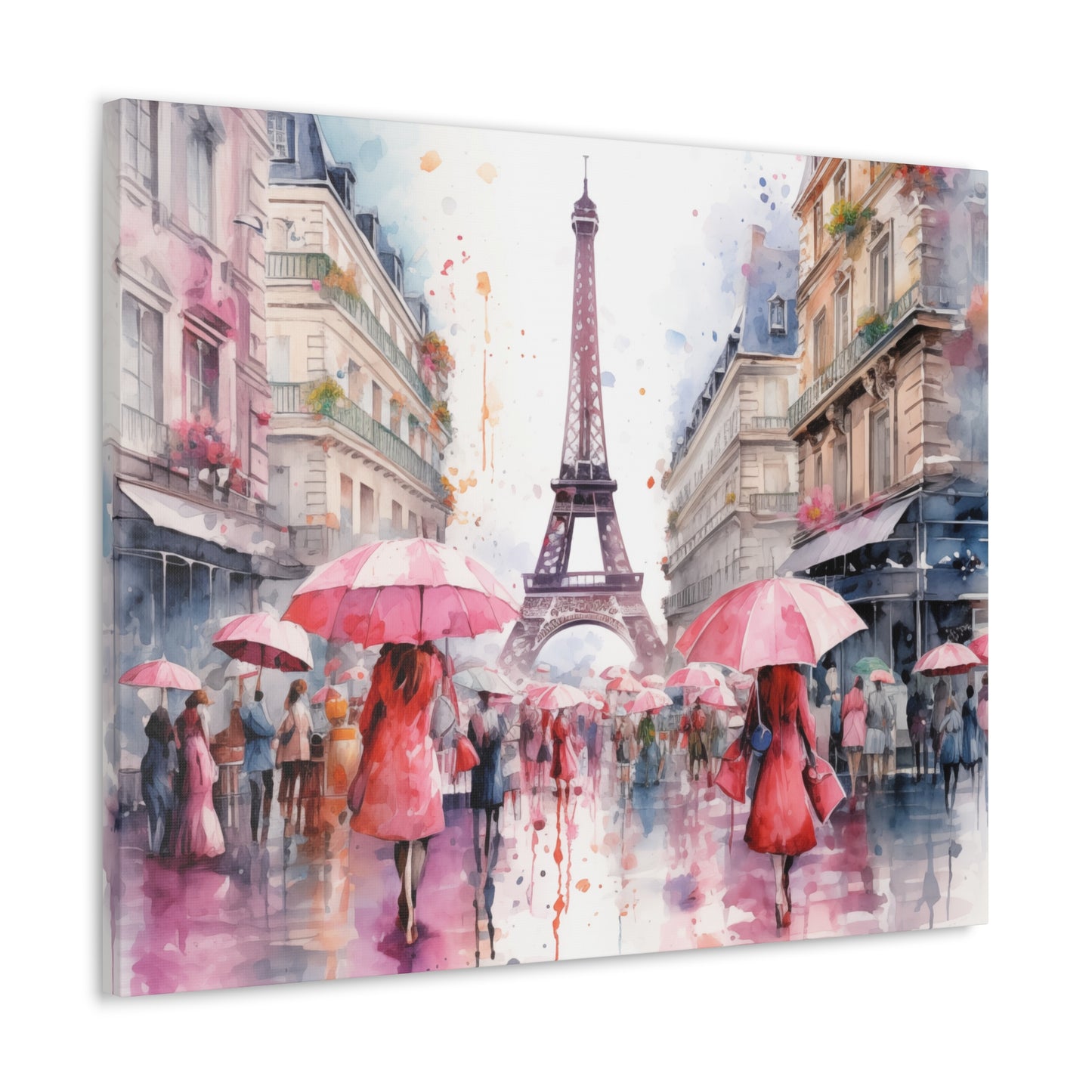 Eiffel Tower Wall Art, Paris France, Canvas Gallery Wrap - Pink Umbrellas