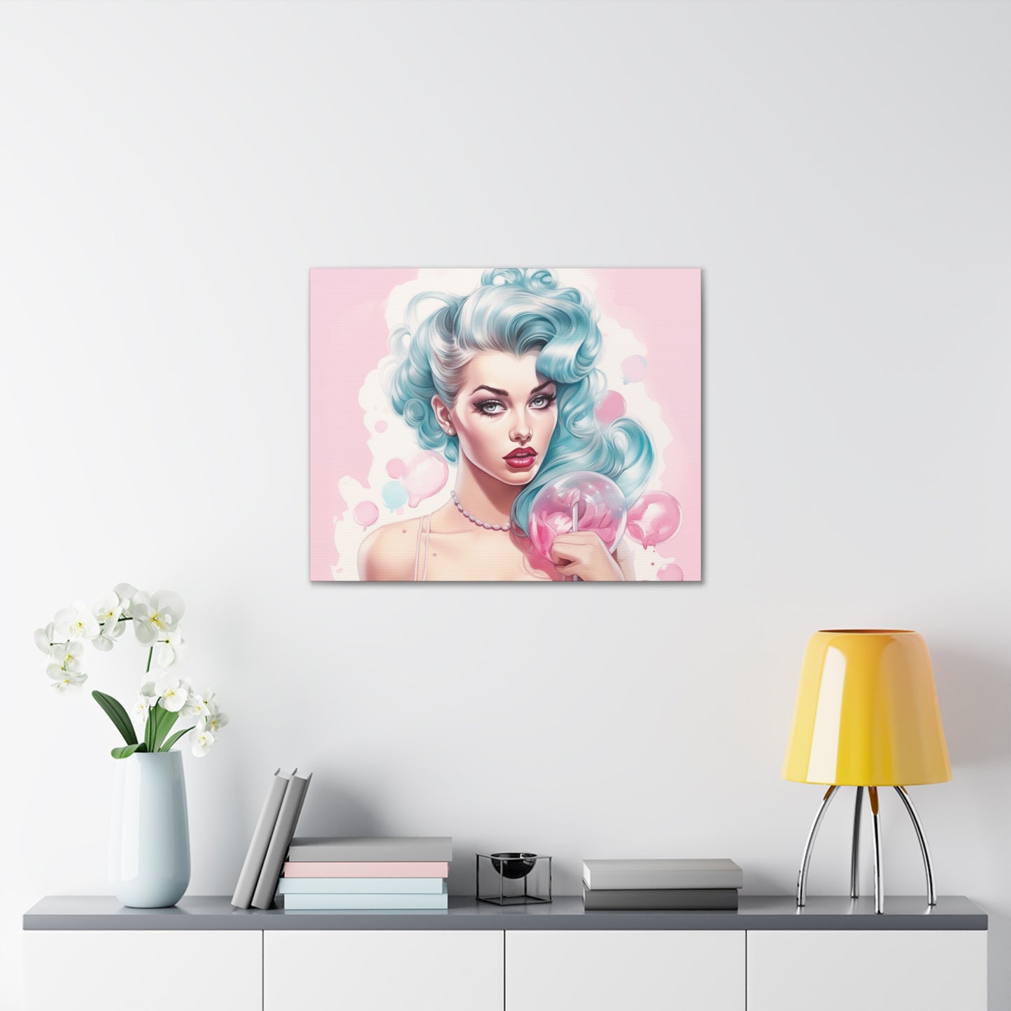 Canvas Gallery Wrapped High-Fashion Wall Art, Stylish Decor, Retro Femme Doll Pop Art – Tessa