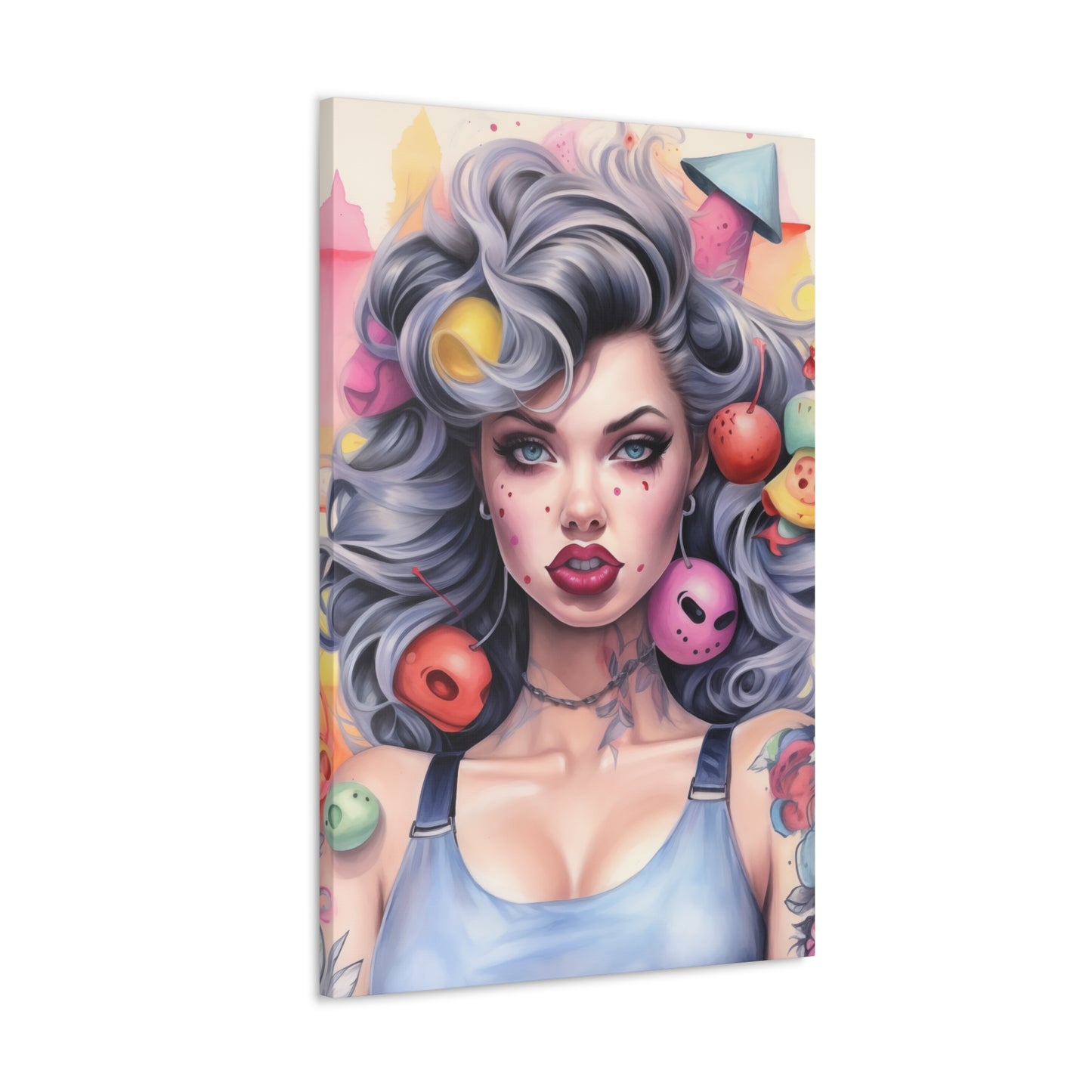 Gallery Wrapped Canvas, Tattooed Beauty, Femme Doll Pop Art Canvas – Lila