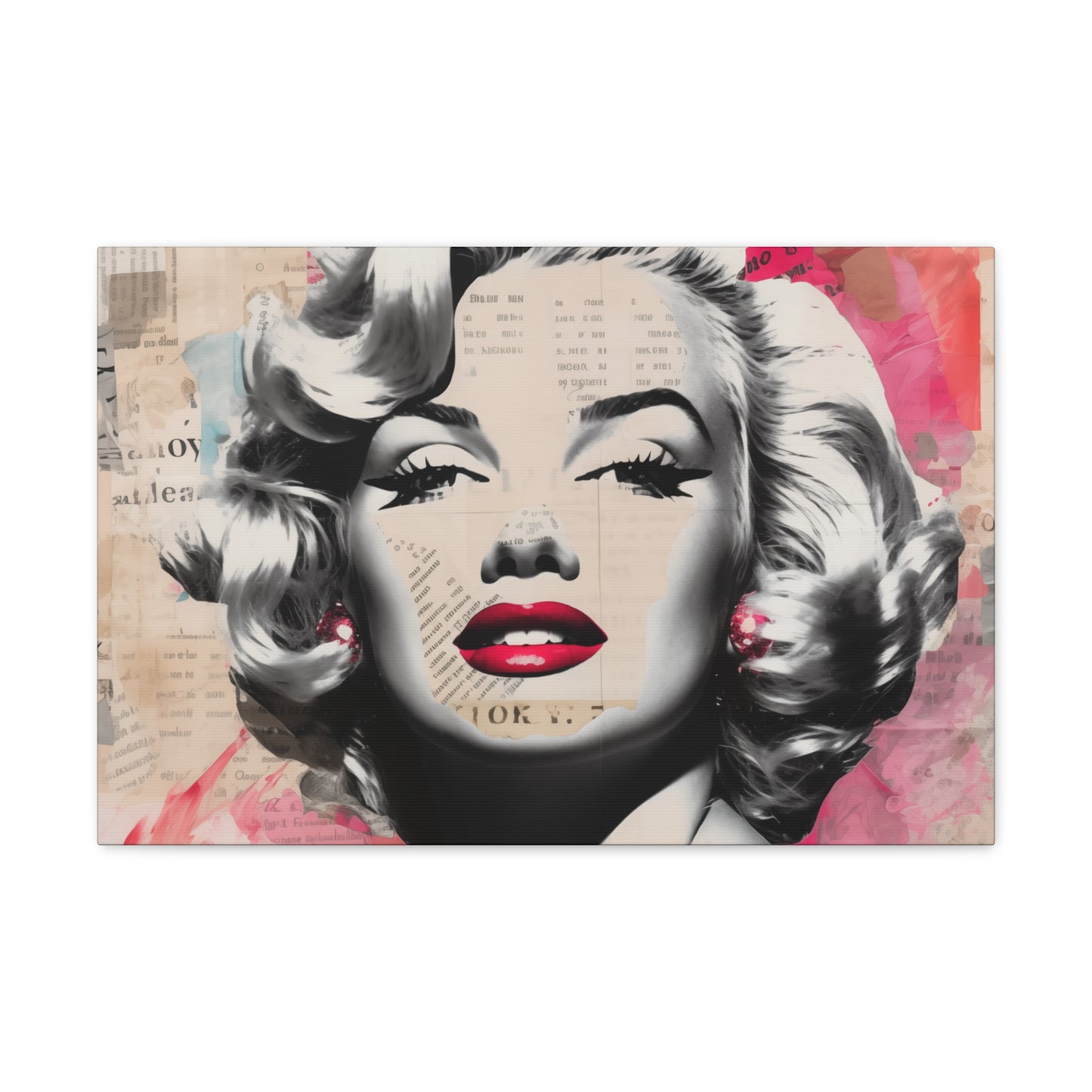 Canvas Wall Art, Gallery Wrapped Pop Art, Celebrity Wall Art – Marilyn Monroe - Newsprint