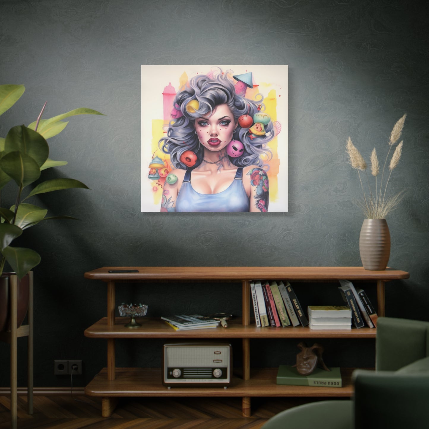 Gallery Wrapped Canvas, Tattooed Beauty, Femme Doll Pop Art Canvas – Lila
