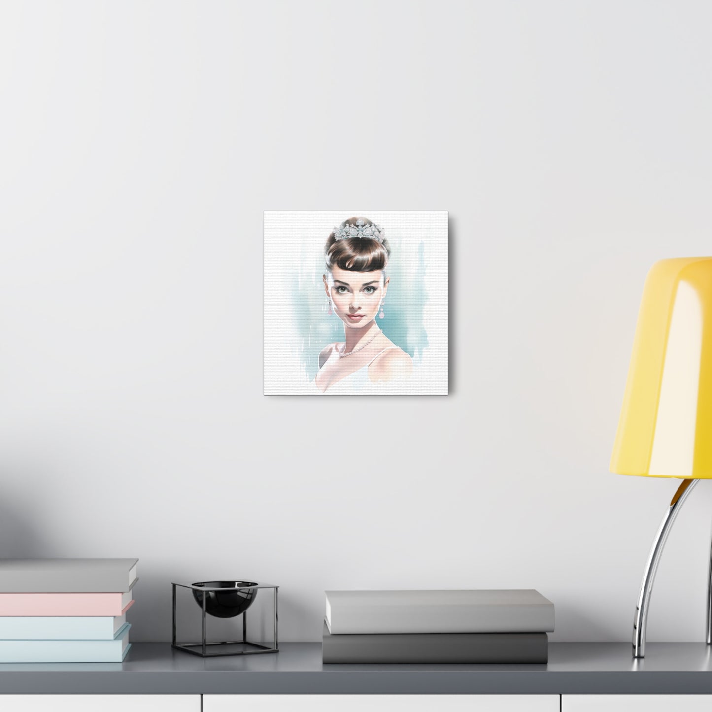 Canvas Wall Art, Gallery Wrapped Pop Art, Celebrity Wall Art – Audrey Hepburn - Robin Egg Blue
