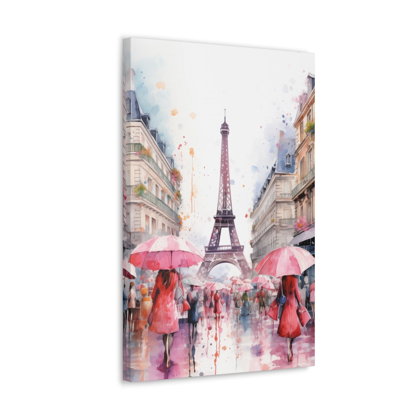 Eiffel Tower Wall Art, Paris France, Canvas Gallery Wrap - Pink Umbrellas