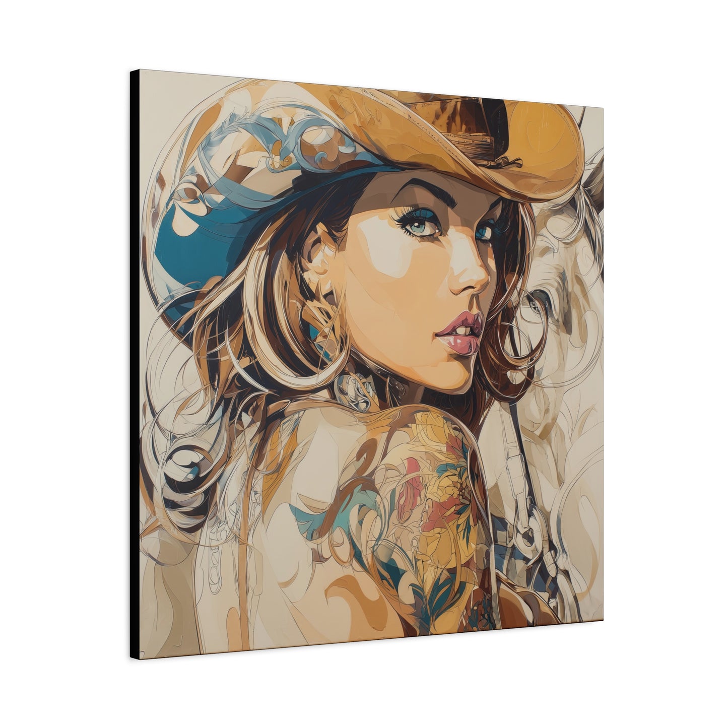 Gallery Wrapped Canvas, Wranglers and Wreckage Art Canvas, Erotic Pinup Art Canvas – Tessa