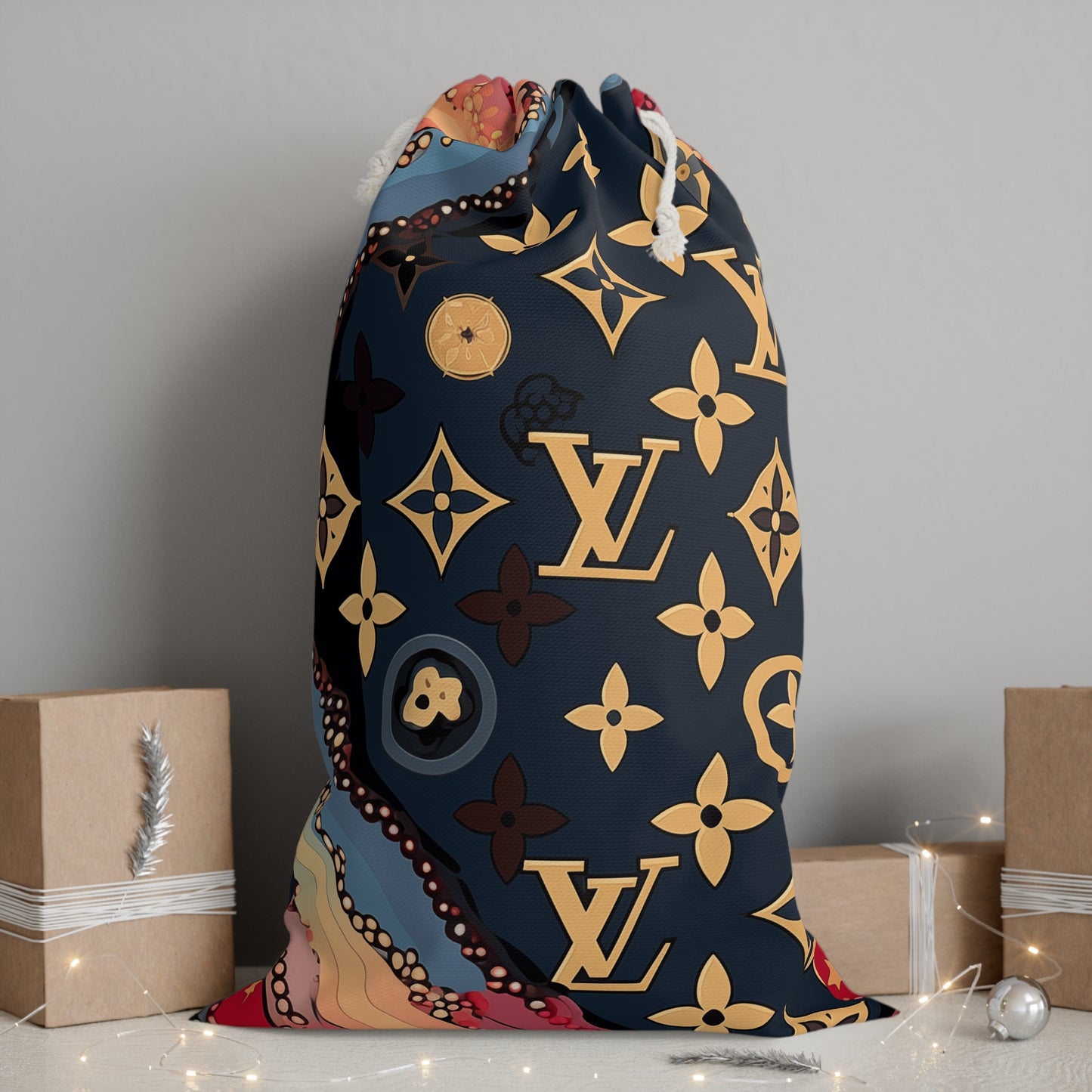 Designer Inspired Gift Sack - LV Navy Abstract