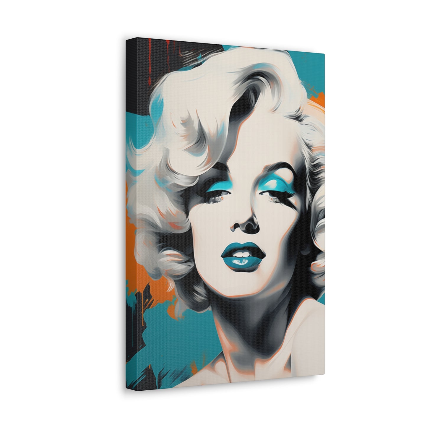 Canvas Wall Art, Gallery Wrapped Pop Art, Celebrity Wall Art – Marilyn Monroe - Orange and Teal