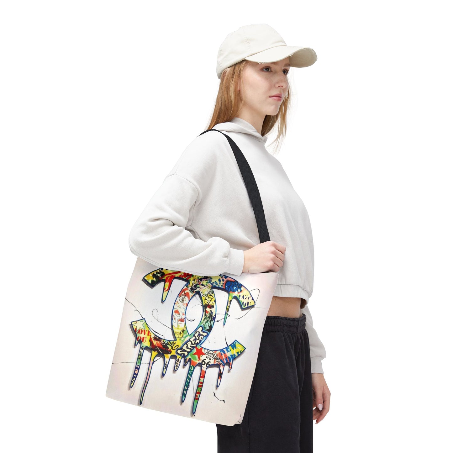 Designer Inspired Tote Bag, Utility Tote - Logo Graffiti Art Tote