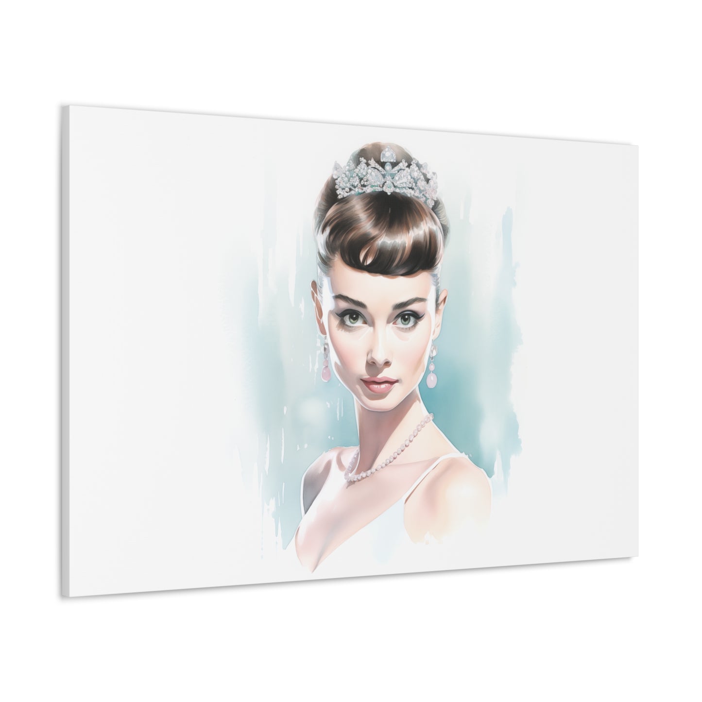 Canvas Wall Art, Gallery Wrapped Pop Art, Celebrity Wall Art – Audrey Hepburn - Robin Egg Blue