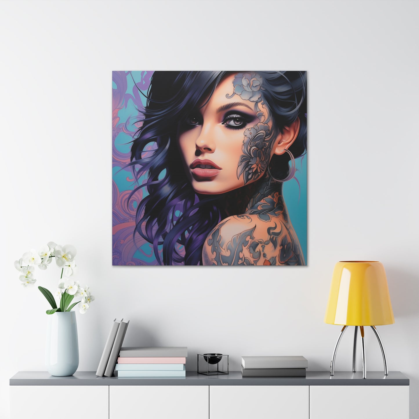 Gallery Wrapped Canvas, Edgy Tattooed Beauty, Urban Pop Art Canvas – Dominique