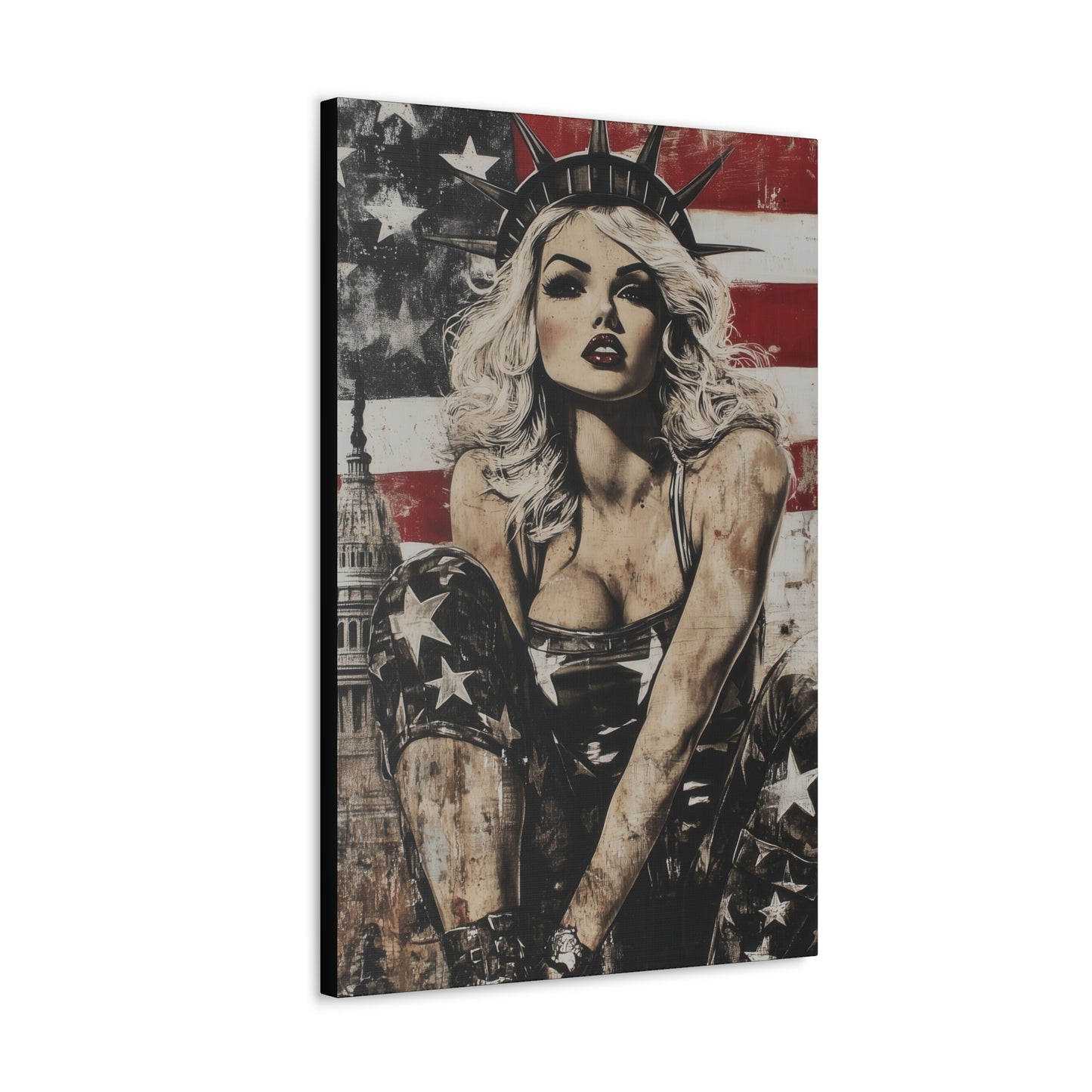 Gallery Wrapped Canvas, Liberty and Lace Art Canvas, Patriotic Art Canvas – Kimberly