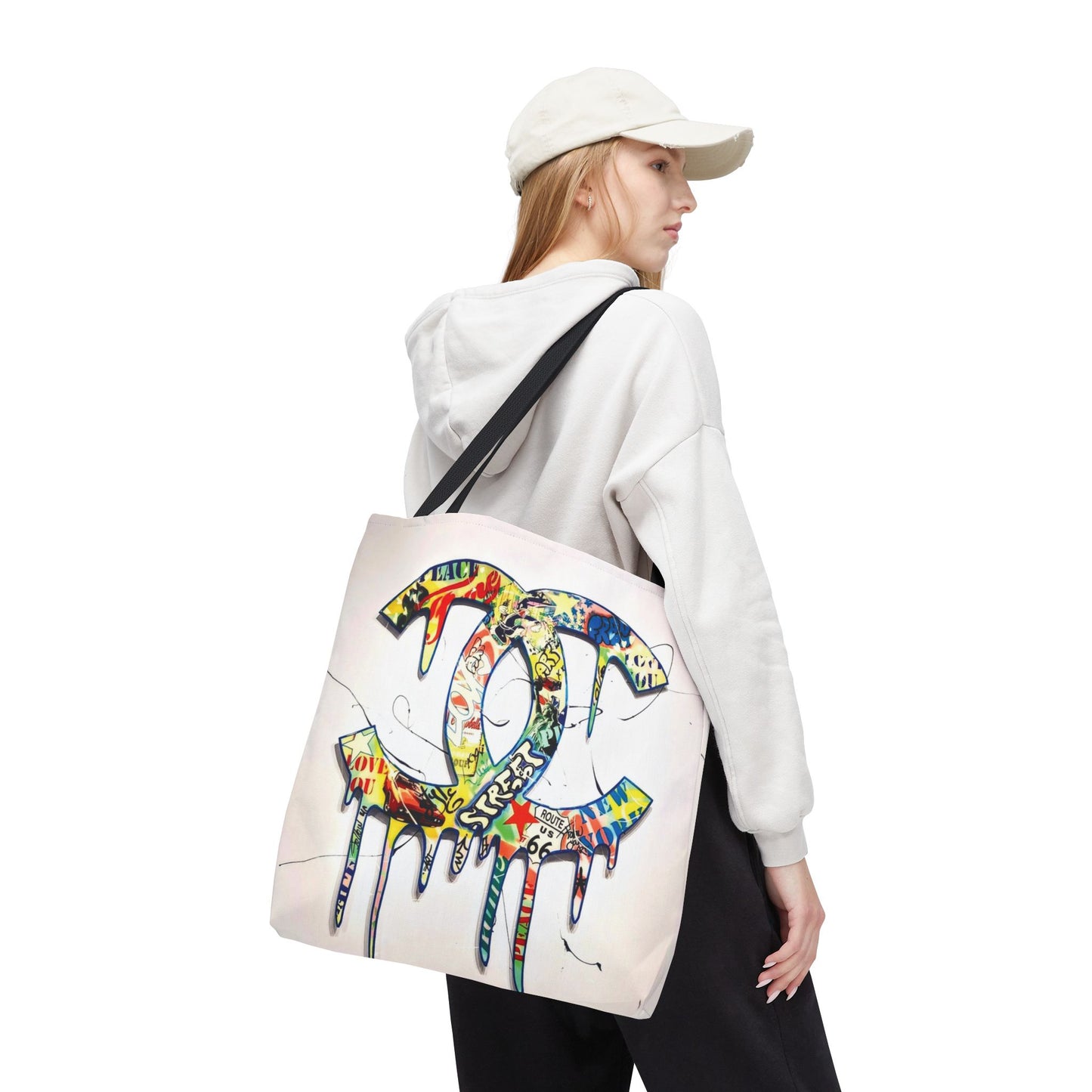 Designer Inspired Tote Bag, Utility Tote - Logo Graffiti Art Tote