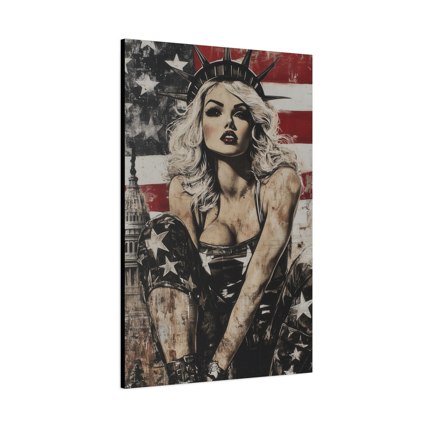 Gallery Wrapped Canvas, American Nonsense Art Canvas, Political Pinup Art Canvas – Kimberly
