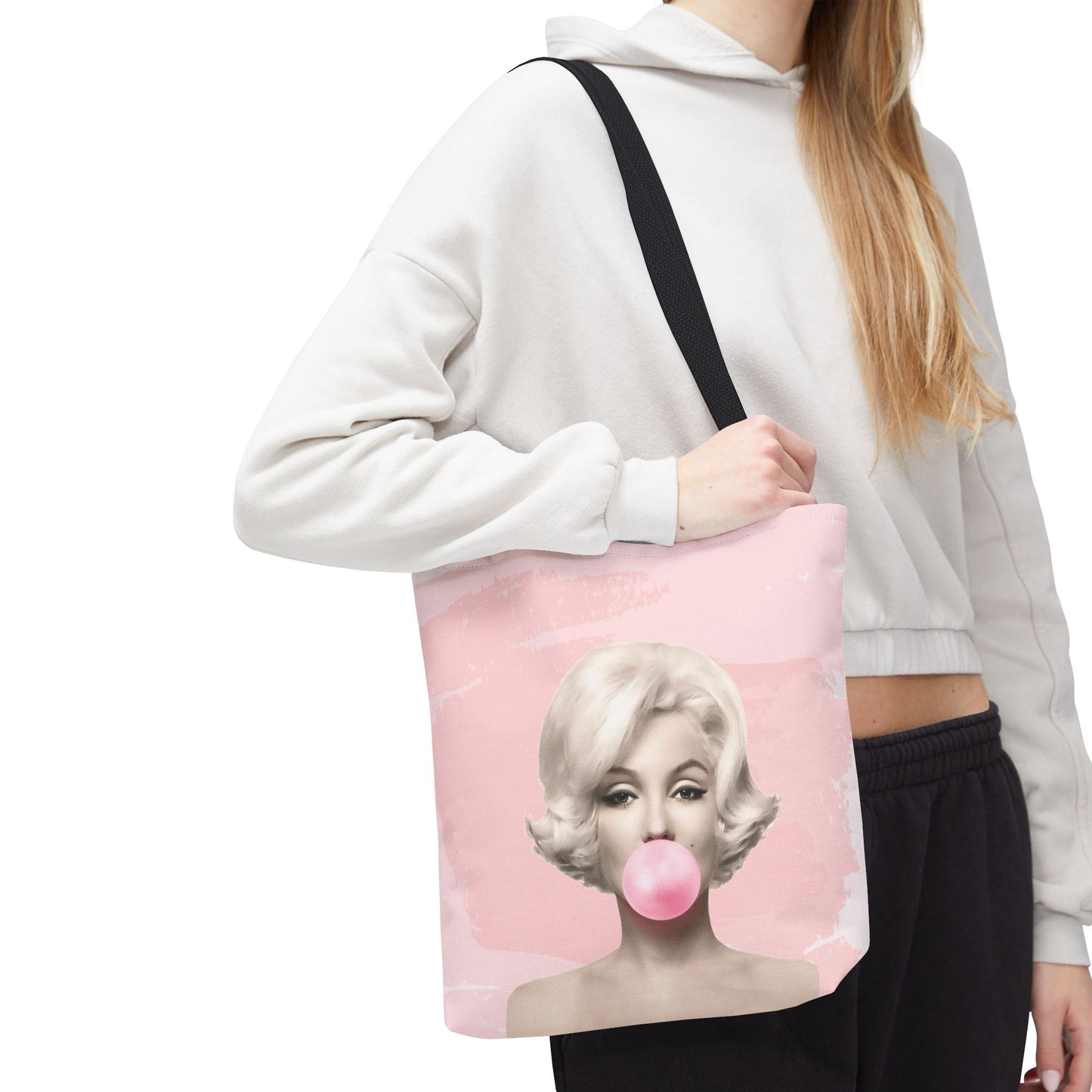 Marilyn Monroe Canvas Tote Bag, Basic Square Tote - Blond Bombshell, Pink Marilyn Monroe Bubblegum Tote