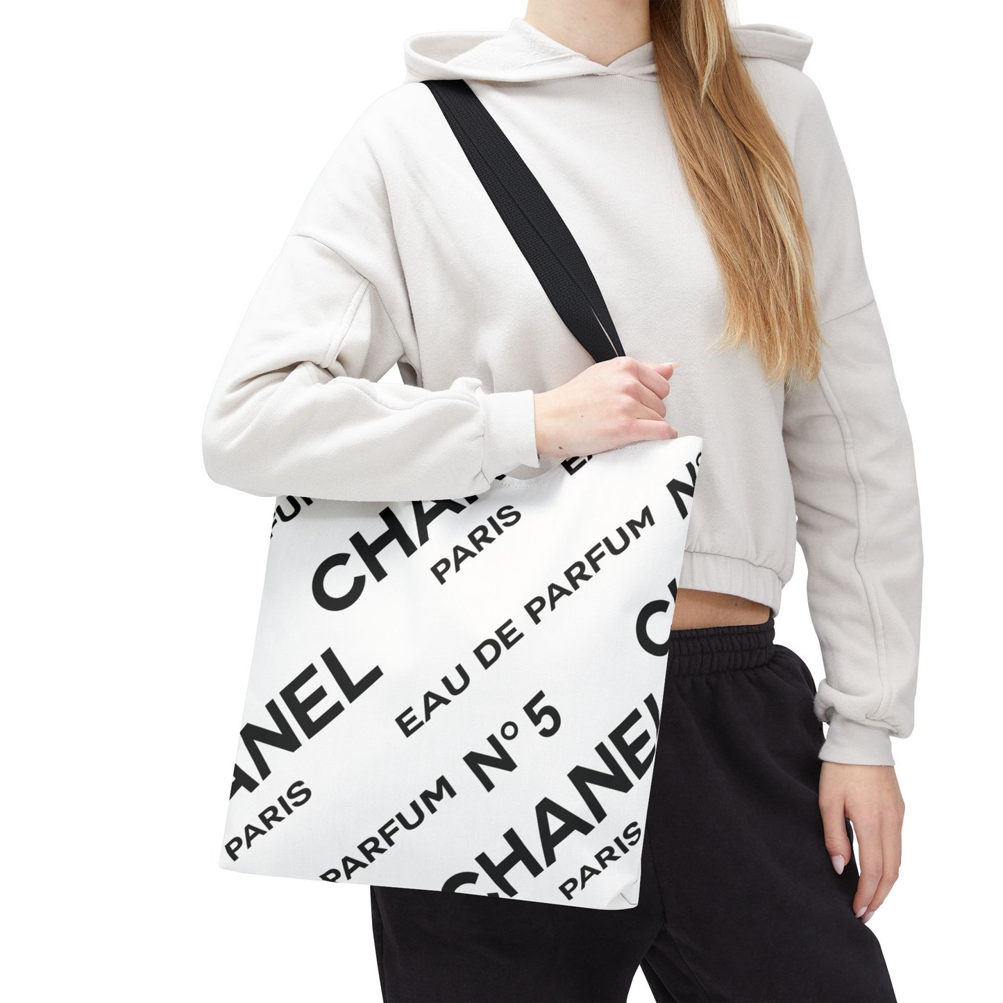 Designer Inspired Tote Bag, Utility Tote - Parfum Bottle Tote - Paris White