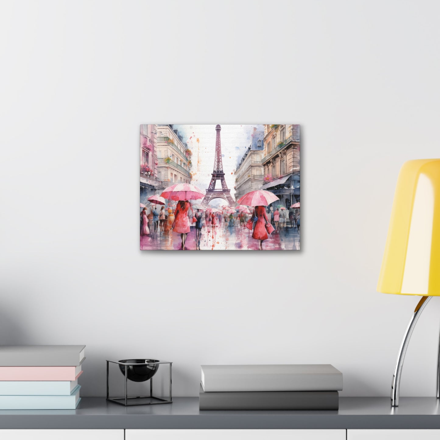 Eiffel Tower Wall Art, Paris France, Canvas Gallery Wrap - Pink Umbrellas