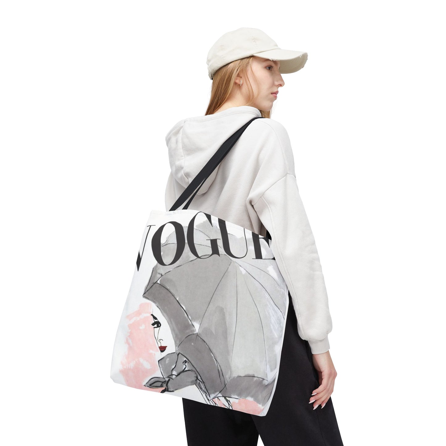 VOGUE Pink Umbrella Tote Bag - Fashion Canvas Tote Bag - Designer Inspired Tote