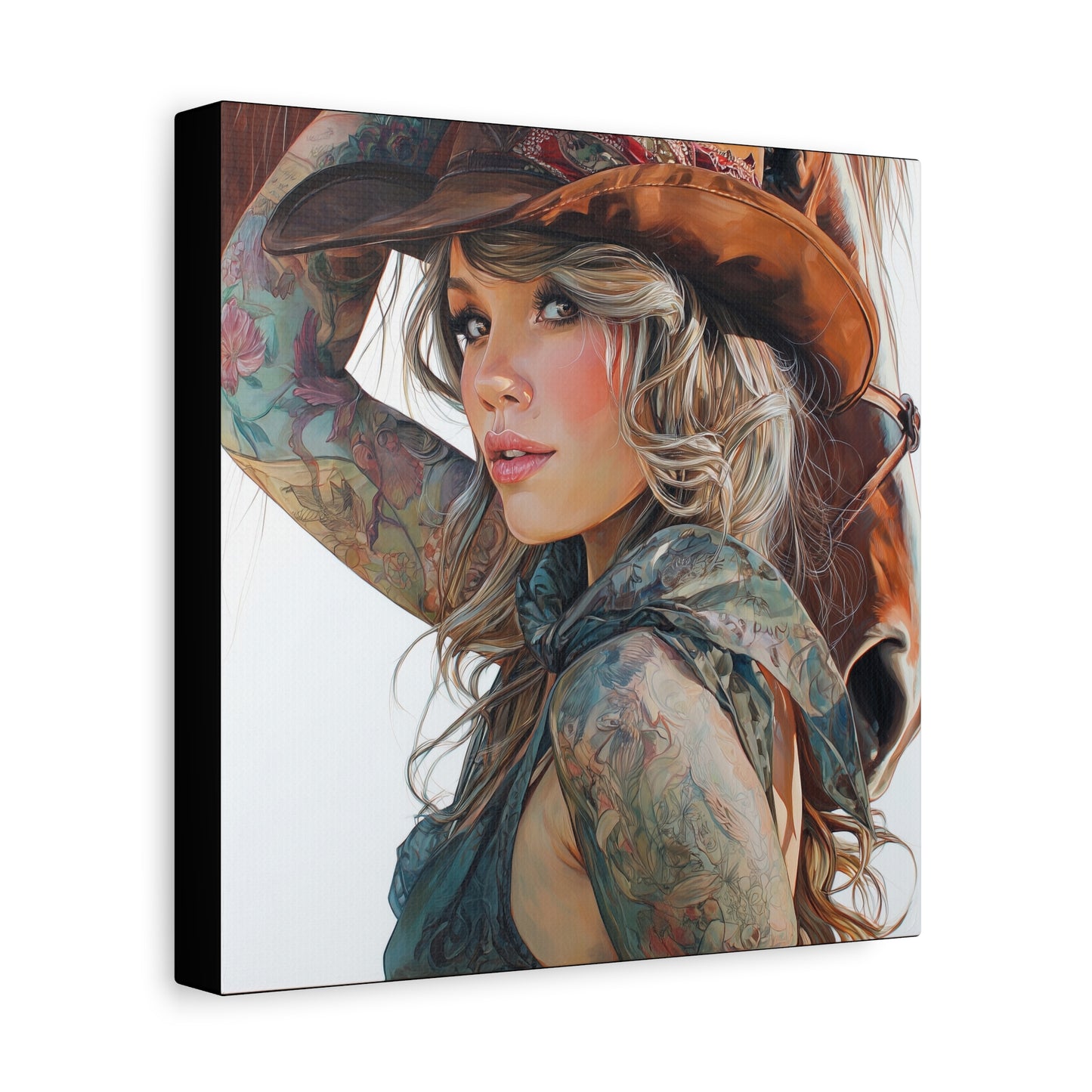 Gallery Wrapped Canvas, Wranglers and Wreckage Art Canvas, Erotic Pinup Art Canvas – Millie
