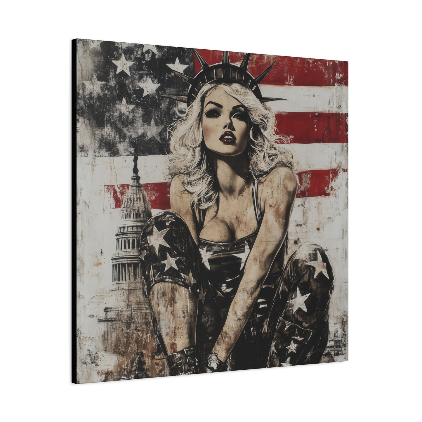 Gallery Wrapped Canvas, American Nonsense Art Canvas, Political Pinup Art Canvas – Kimberly