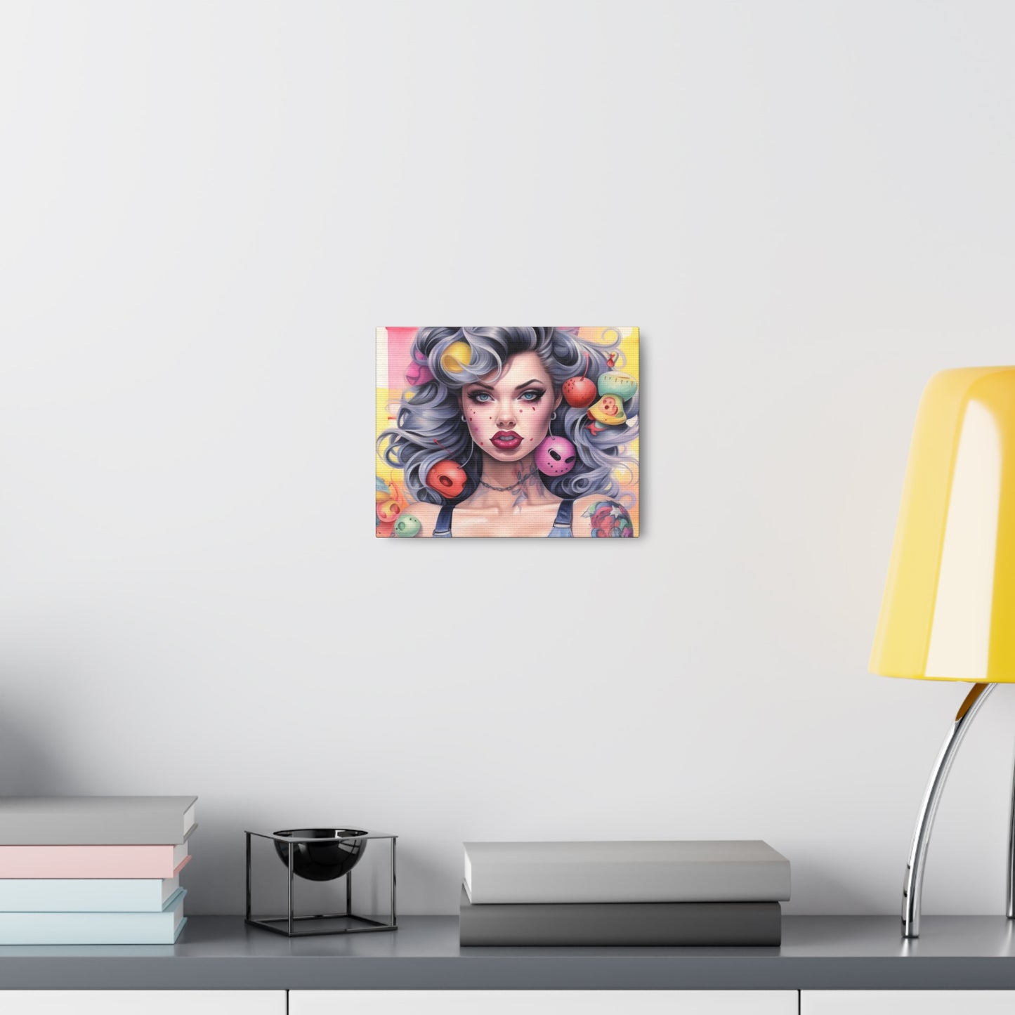 Gallery Wrapped Canvas, Tattooed Beauty, Femme Doll Pop Art Canvas – Lila
