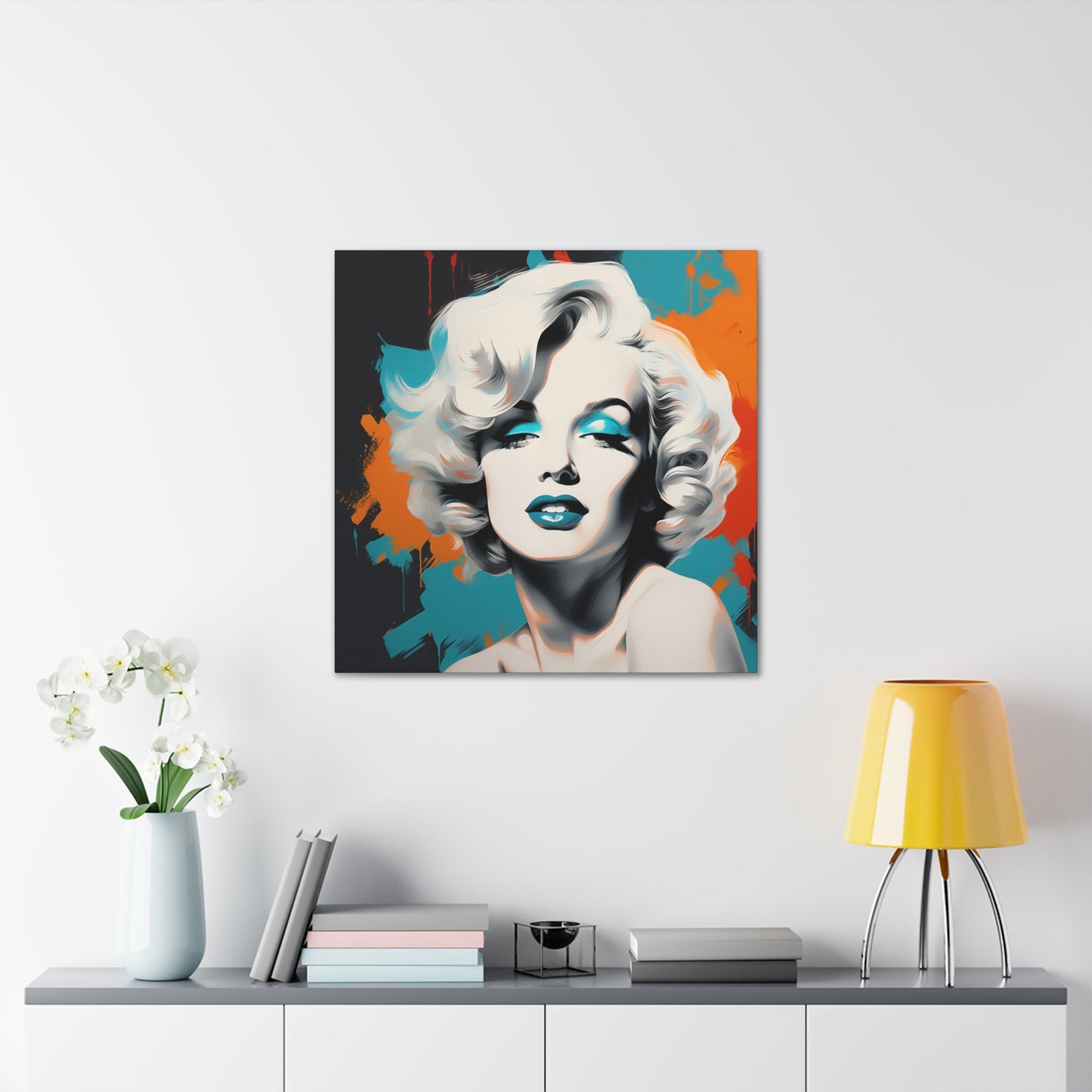 Canvas Wall Art, Gallery Wrapped Pop Art, Celebrity Wall Art – Marilyn Monroe - Orange and Teal