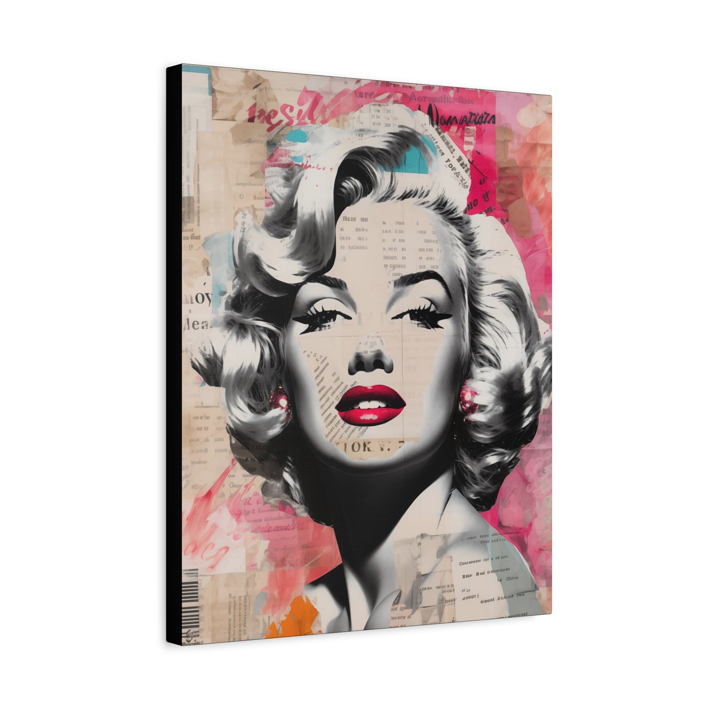 Canvas Wall Art, Gallery Wrapped Pop Art, Celebrity Wall Art – Marilyn Monroe - Newsprint