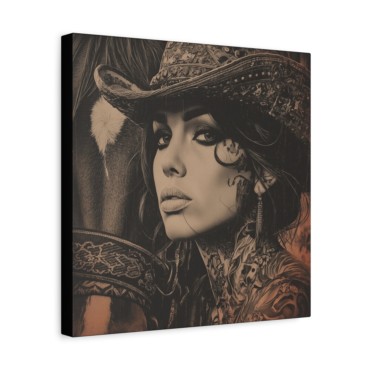 Gallery Wrapped Canvas, Wranglers and Wreckage Art Canvas, Erotic Pinup Art Canvas – Loretta